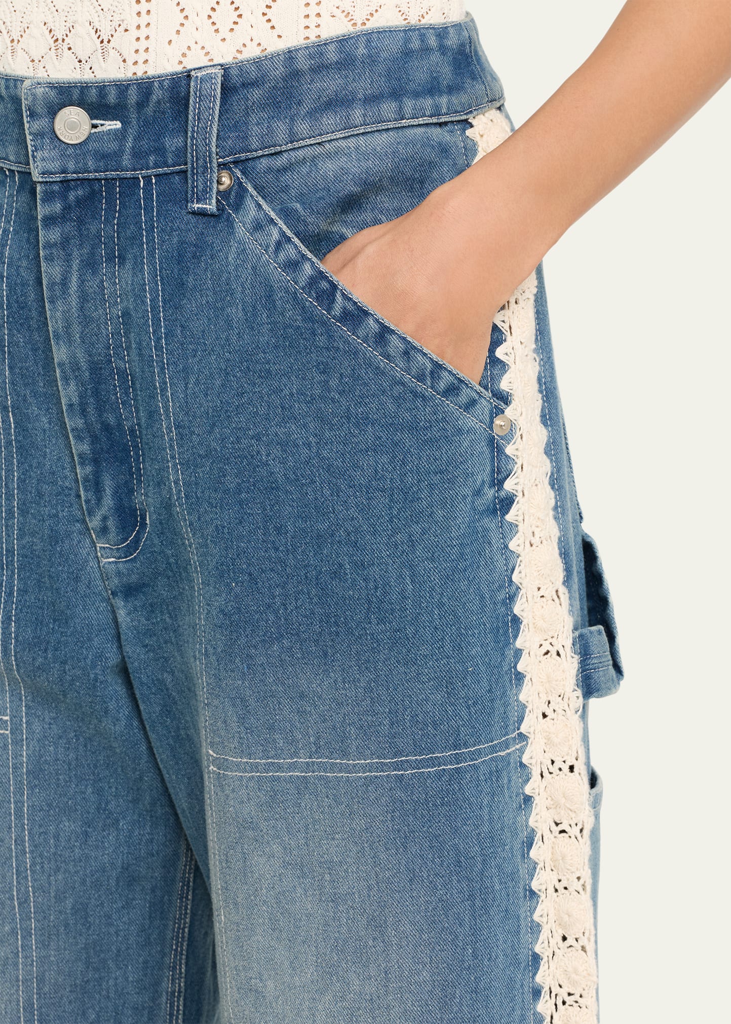Sea Stasia Crochet-Trim Utility Jeans - Bergdorf Goodman