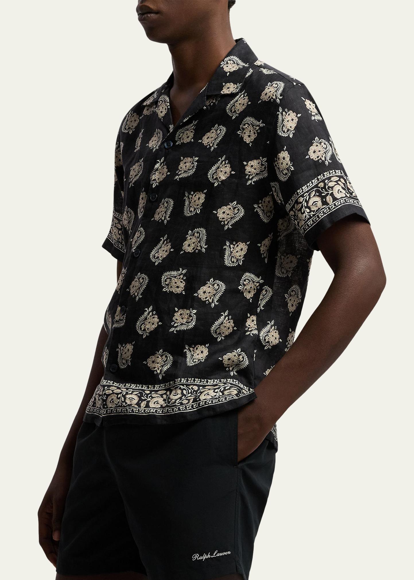 Ralph Lauren Purple Label Men's Paisley-Print Linen Camp Shirt