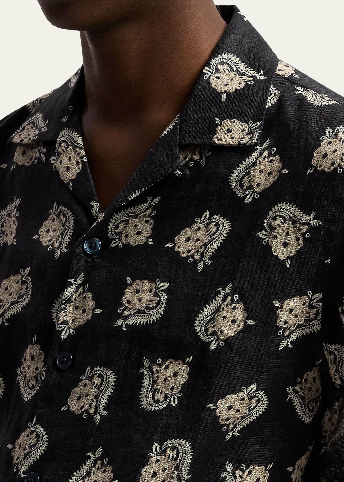 Ralph Lauren Purple Label Men's Paisley-Print Linen Camp Shirt