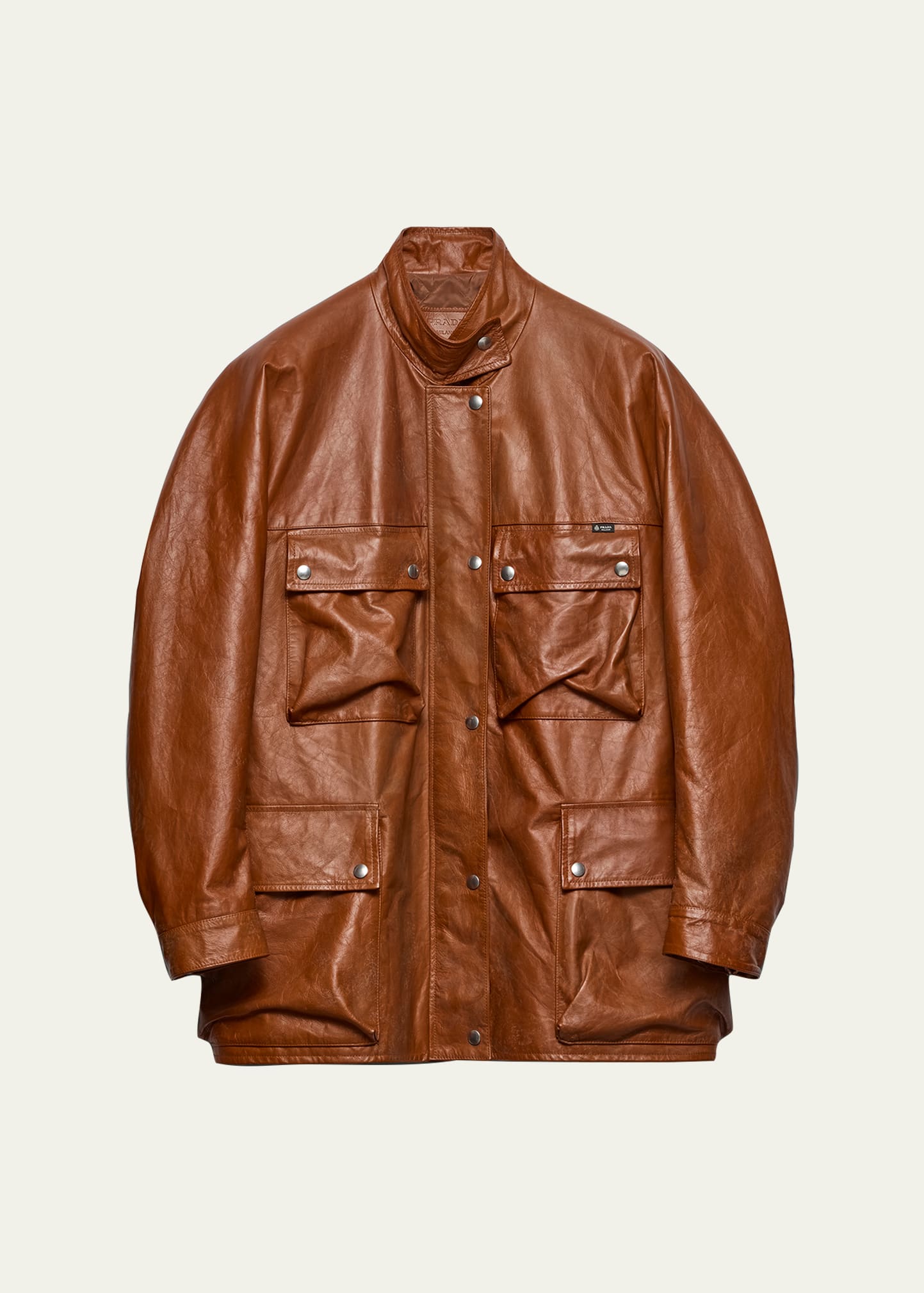 Prada Vitello Leather Old Utility Jacket - Bergdorf Goodman