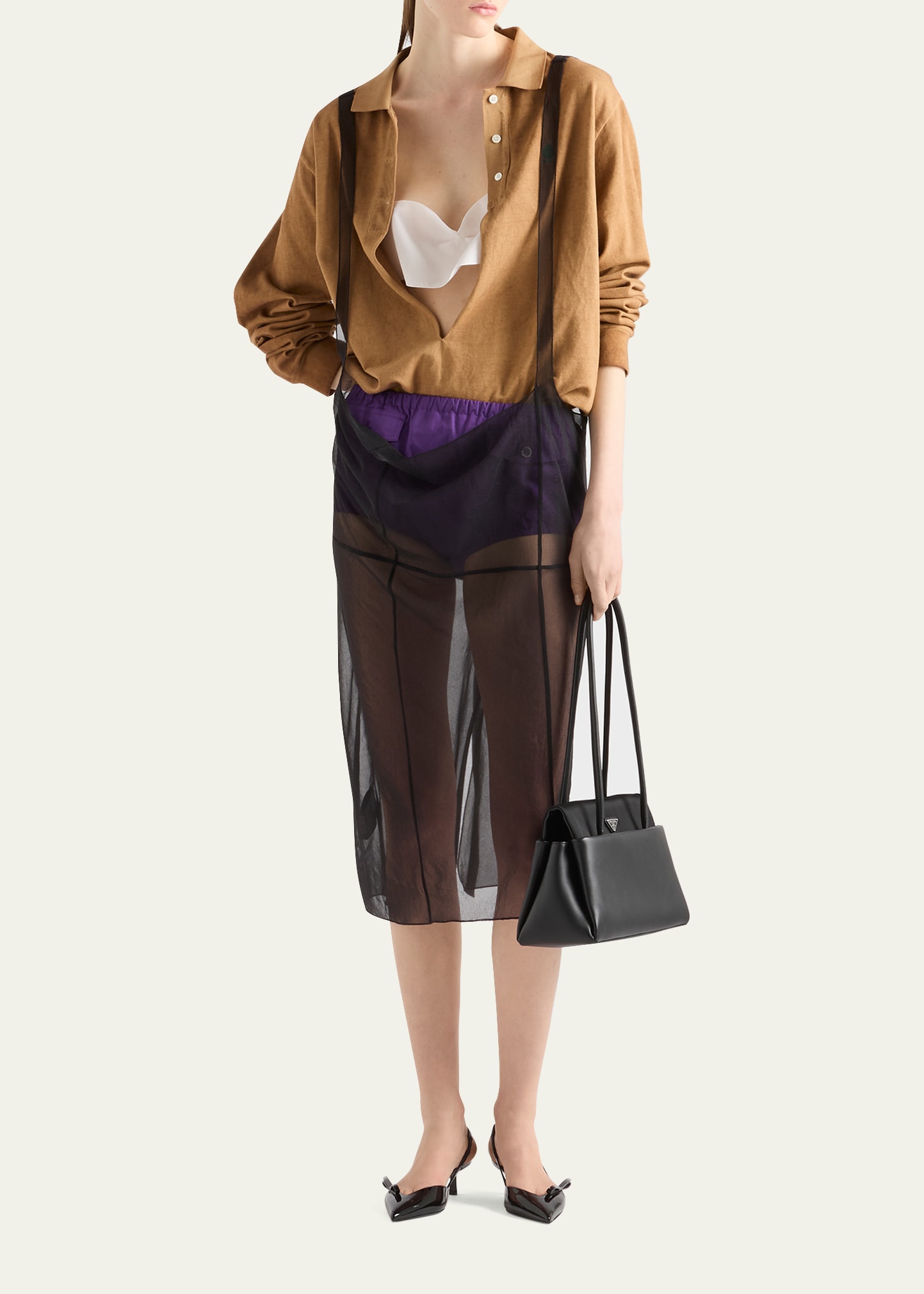 Prada Sheer Cigaline Midi Suspender Skirt - Bergdorf Goodman