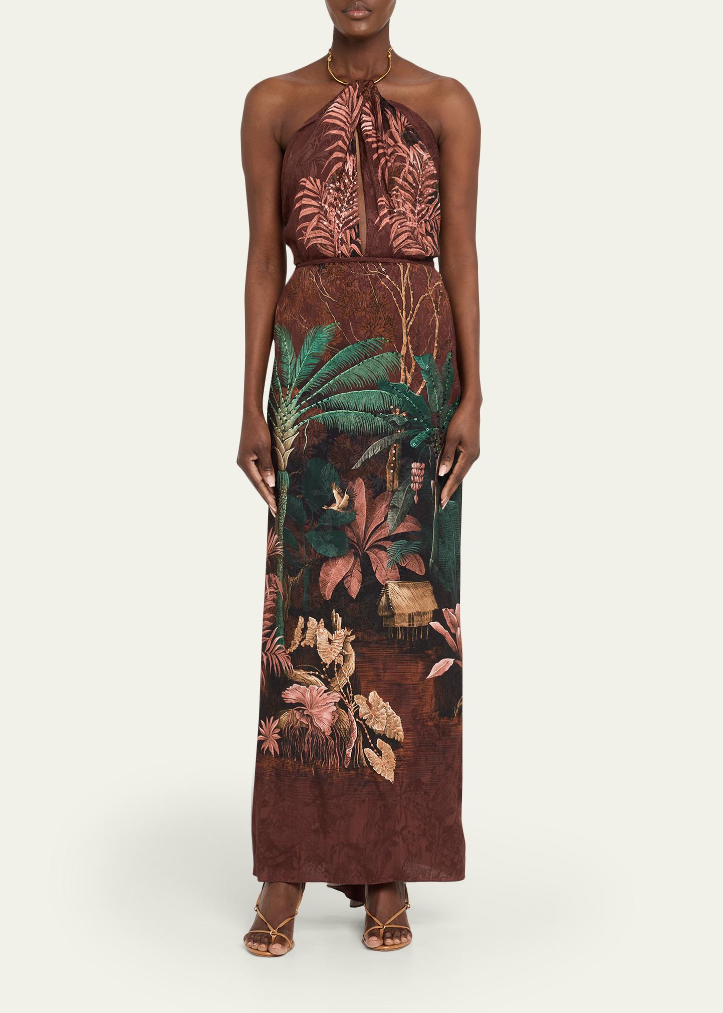wild joy halter maxi dress Johanna Ortiz Horizons Twisted Necklace Blue halter neck dress