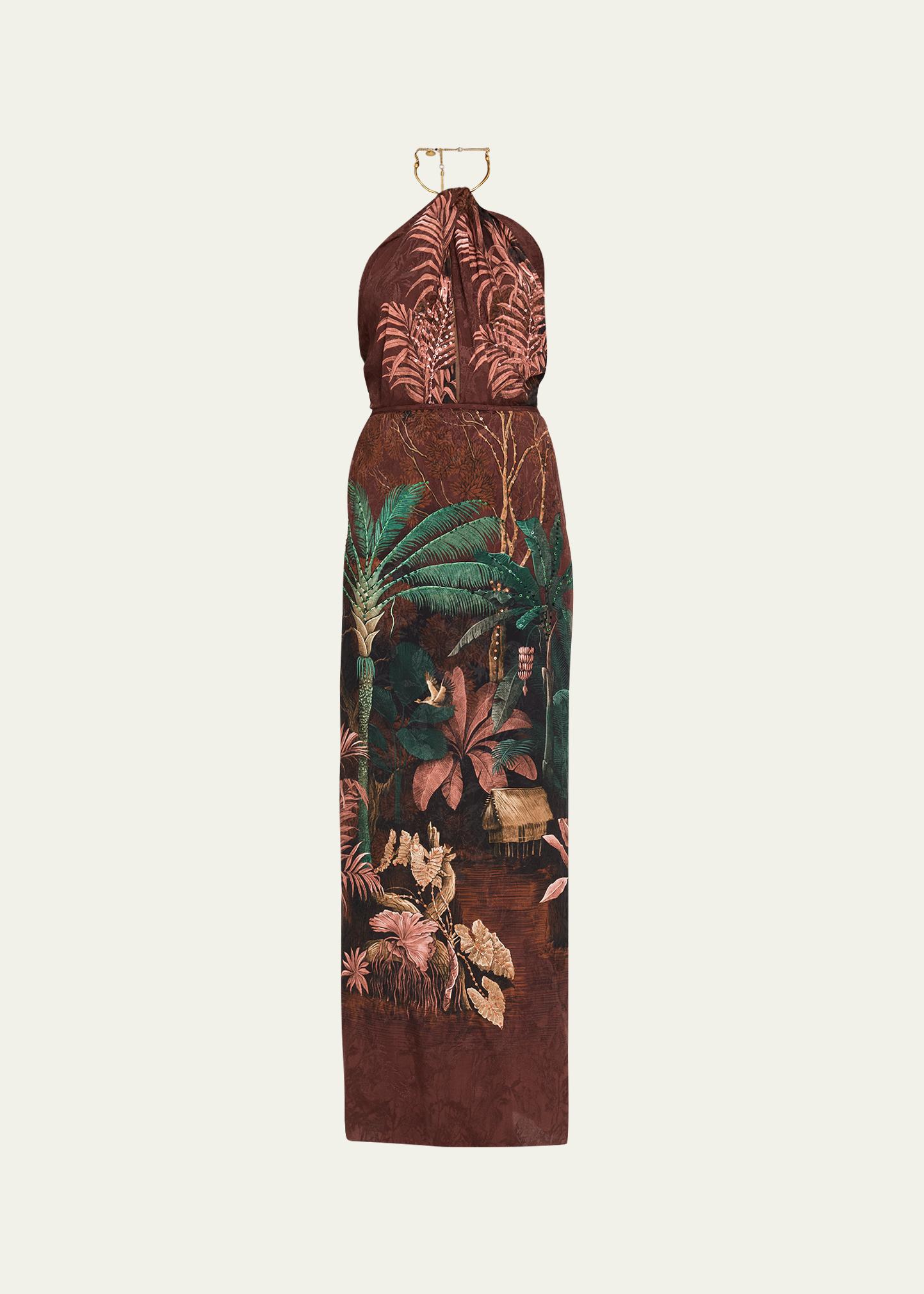 Johanna Ortiz Wild Horizons Twisted Necklace Halter Maxi Dress