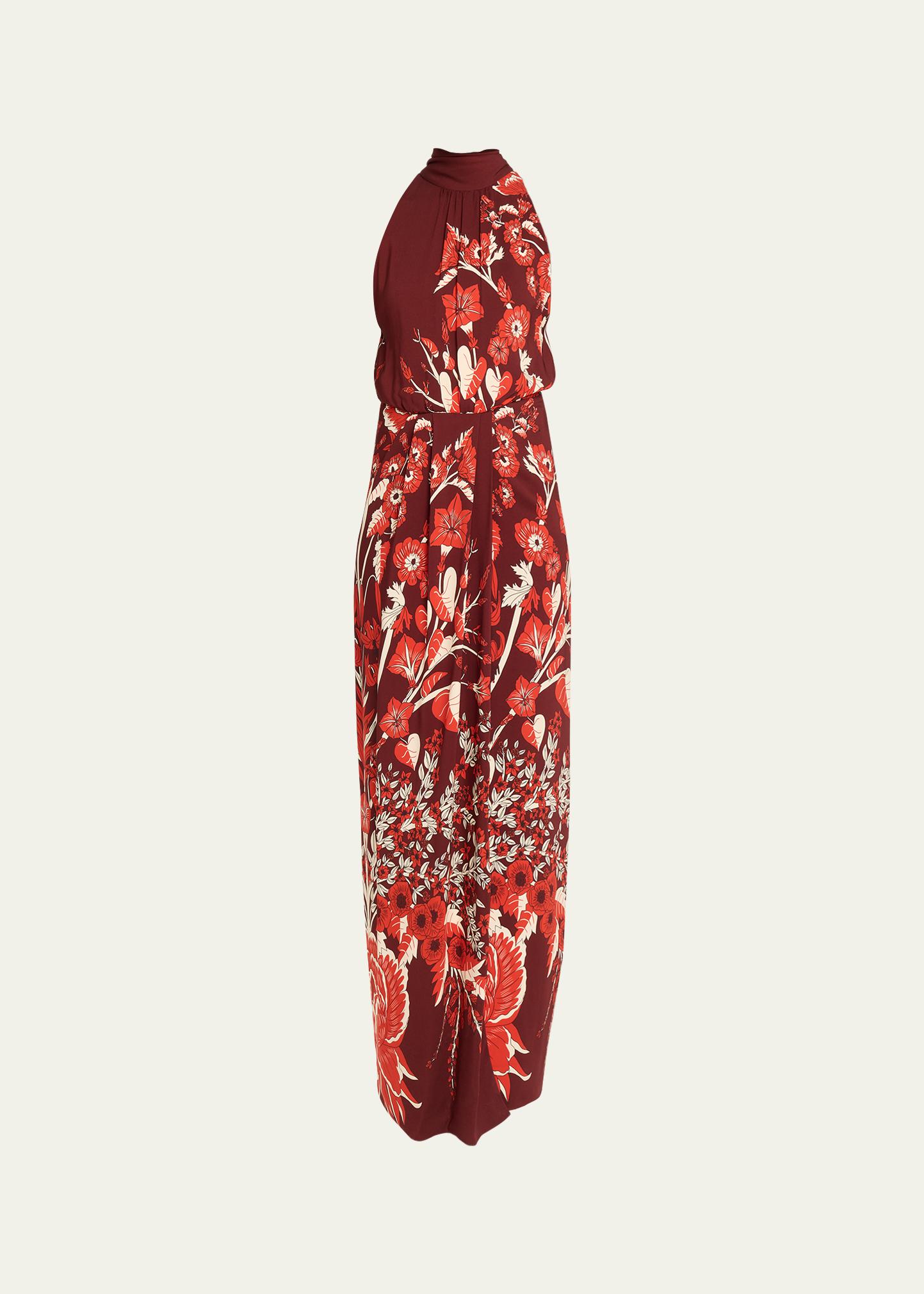Johanna Ortiz Sacred Currents Floral Crepe Halter Maxi Dress
