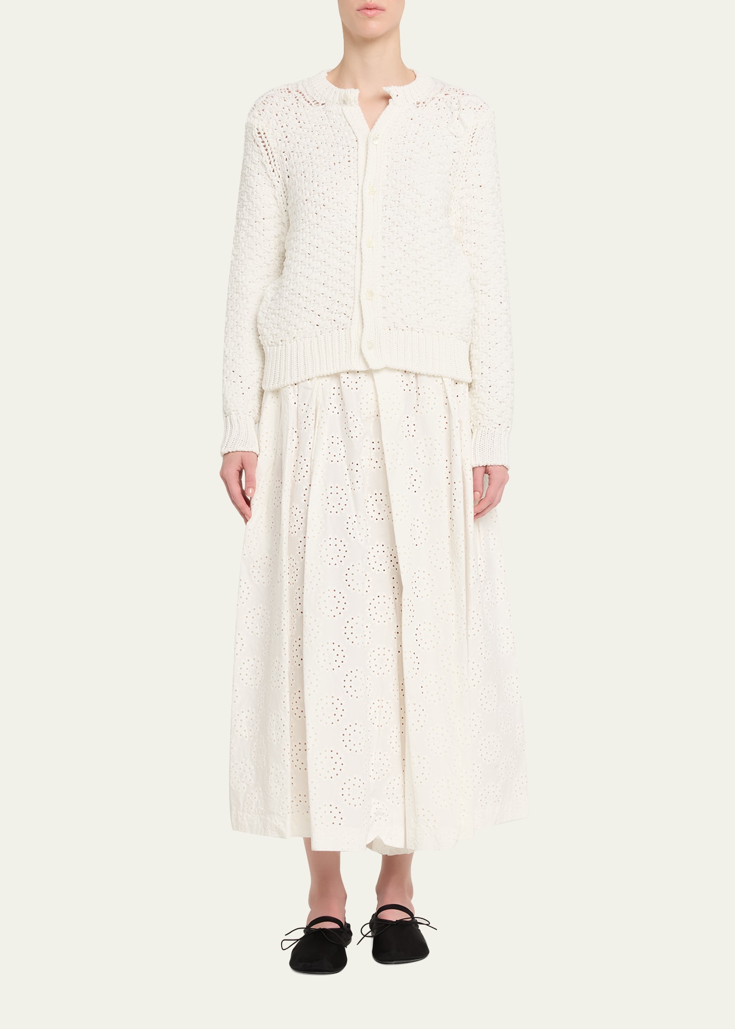 Comme des Garcons Open-Knit Crochet Crewneck Cardigan - Bergdorf