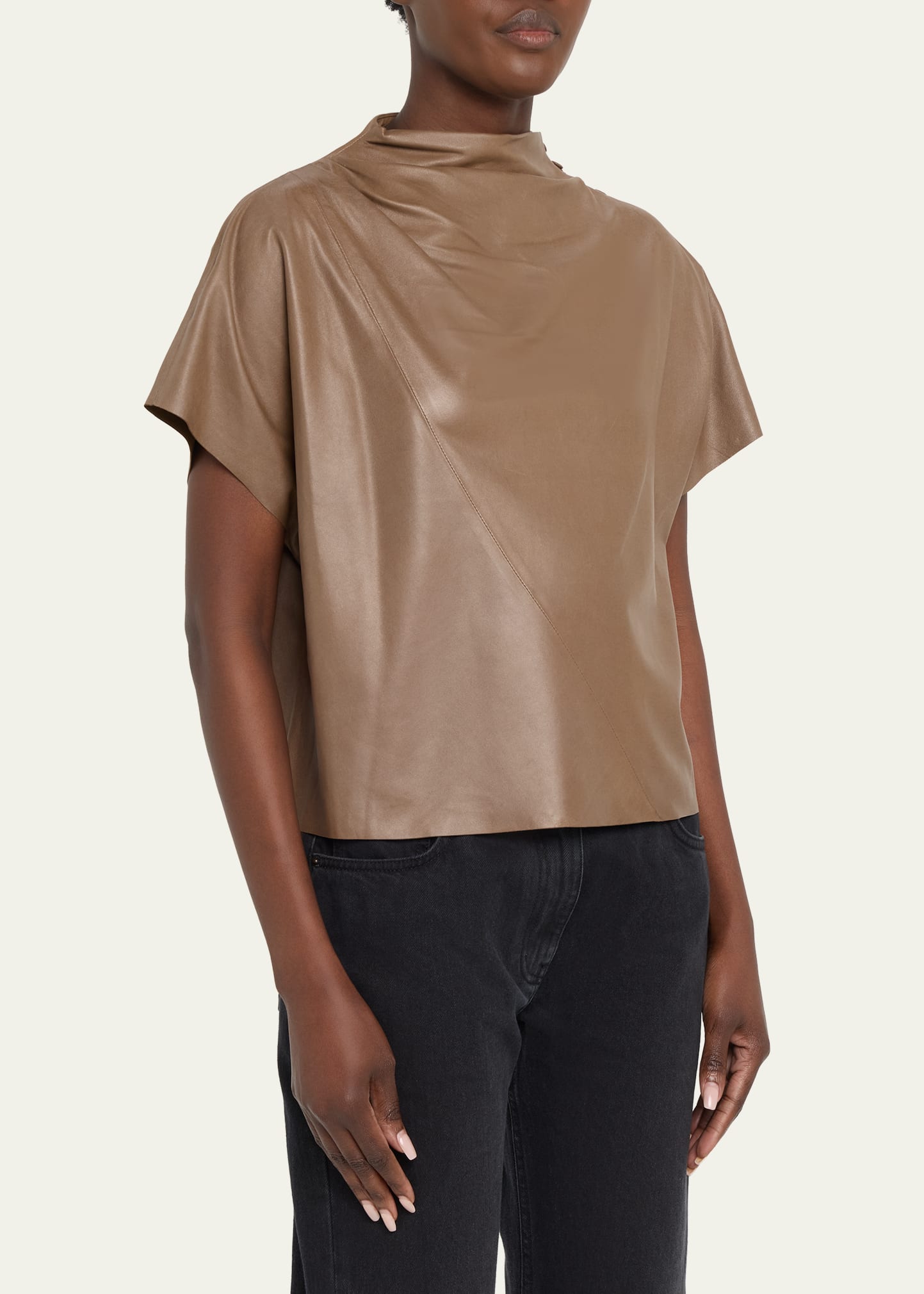 TWP Leather Mock-Neck Tee - Bergdorf Goodman
