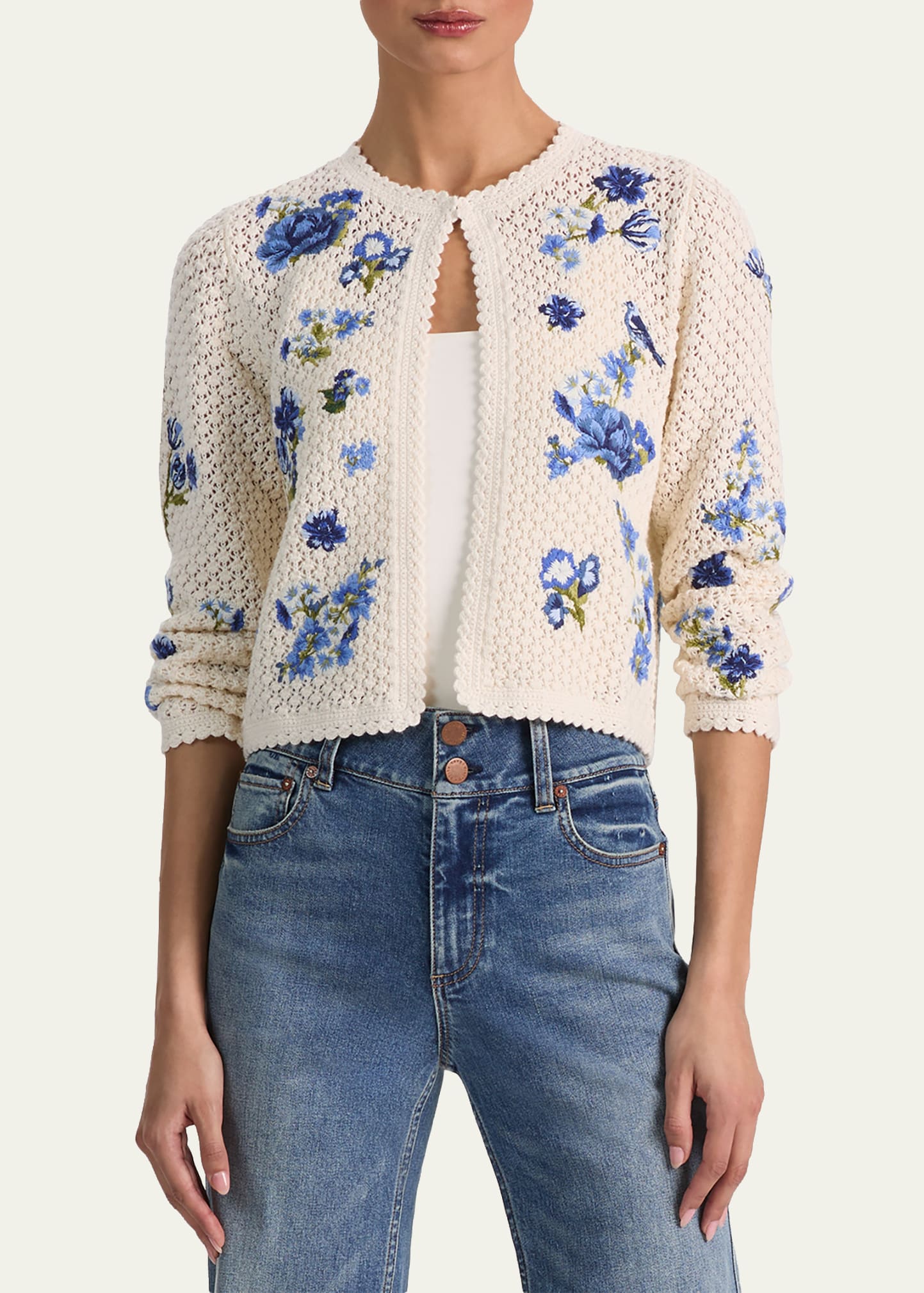 ALICE + OLIVIA Anderson Floral Embroidered Crochet Cardigan