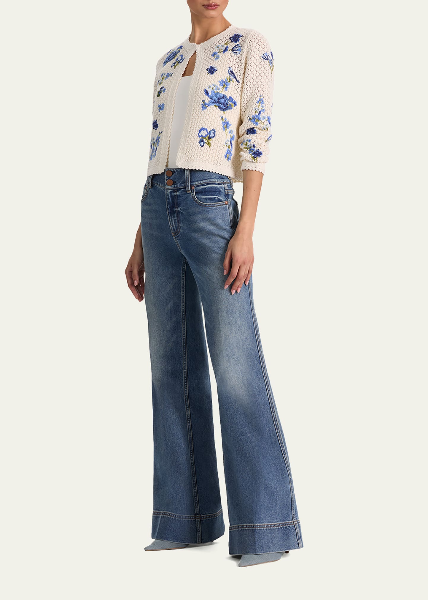 ALICE + OLIVIA Anderson Floral Embroidered Crochet Cardigan