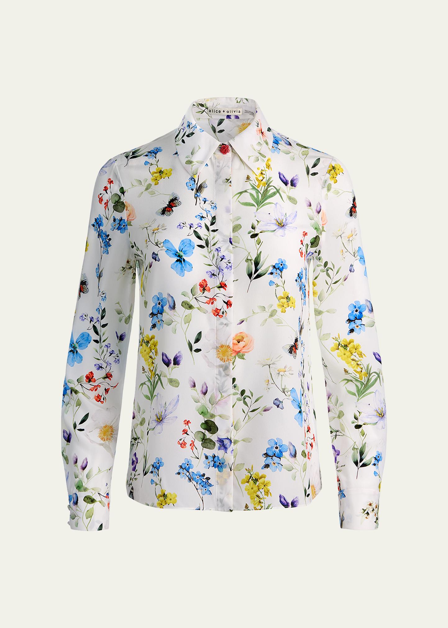 ALICE + OLIVIA Twisting Vines Willa Placket Top - Bergdorf Goodman