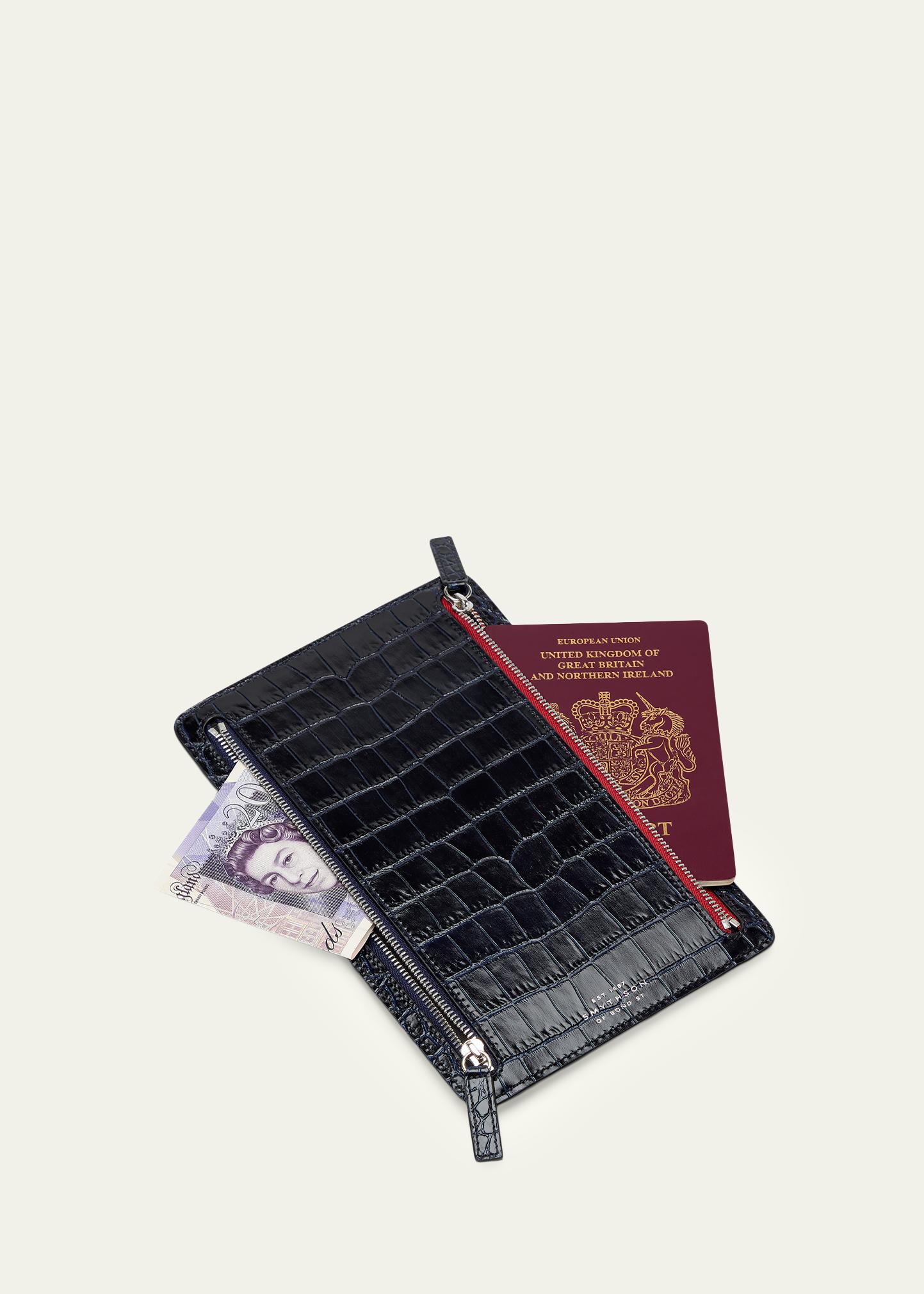 Smythson Mara Croc-Embossed Leather Multi-Zip Currency Case