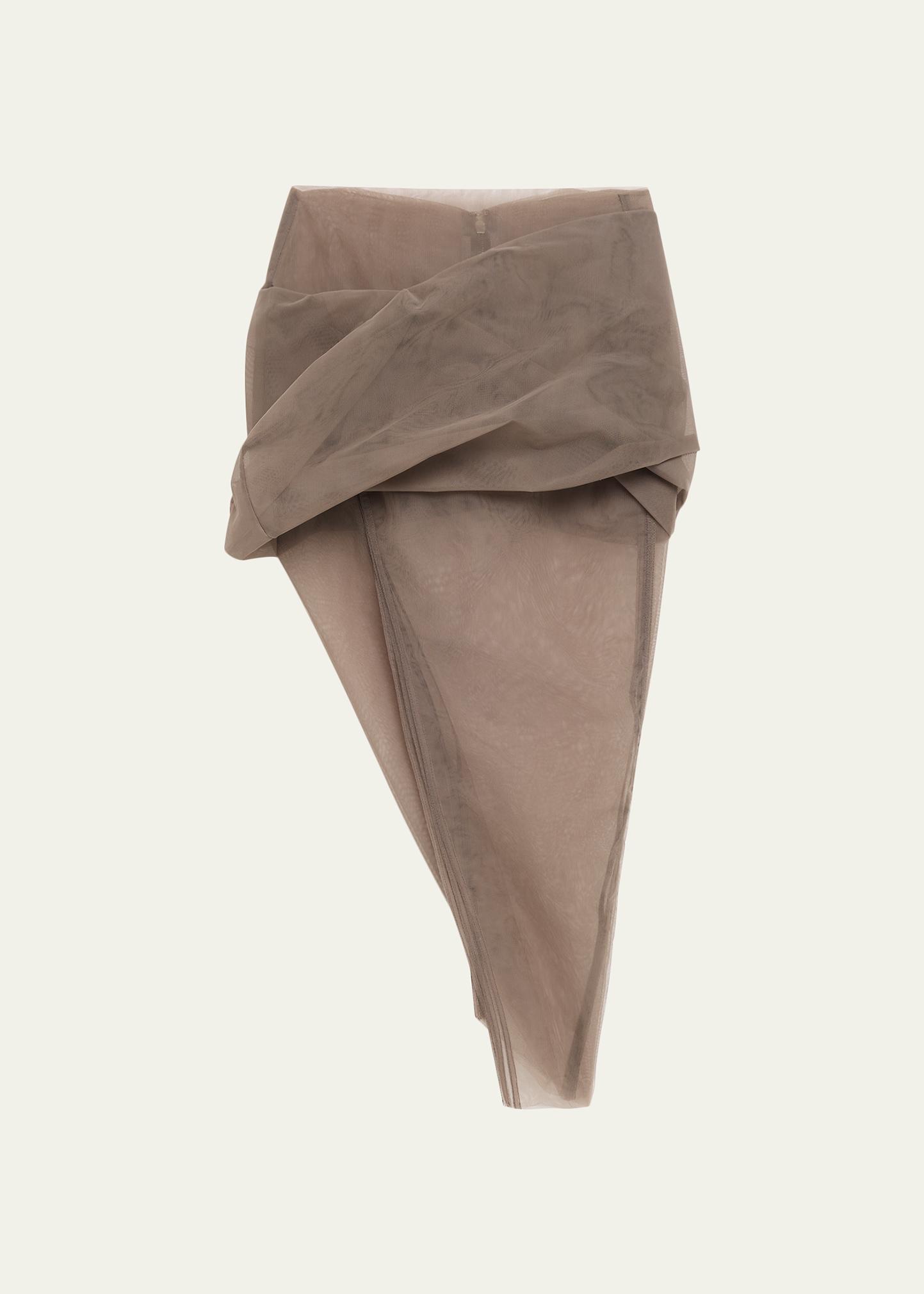 Rick Owens Asymmetric Draped Sheer Tulle Midi Skirt