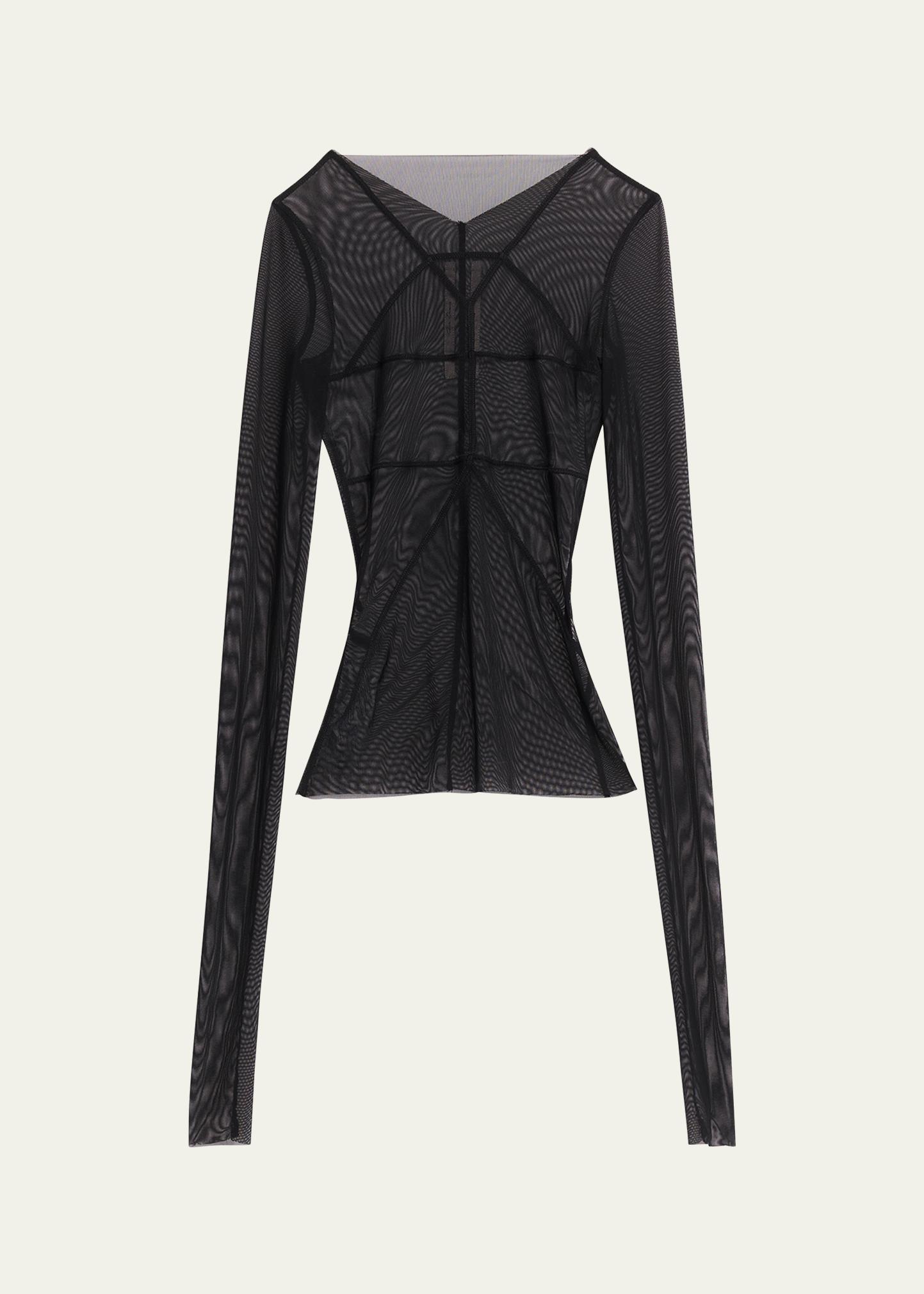 トップス SHE TOKYO Owen black 0 Rick Owens Temple Seamed Mesh Long-Sleeve Top - Bergdorf Goodman