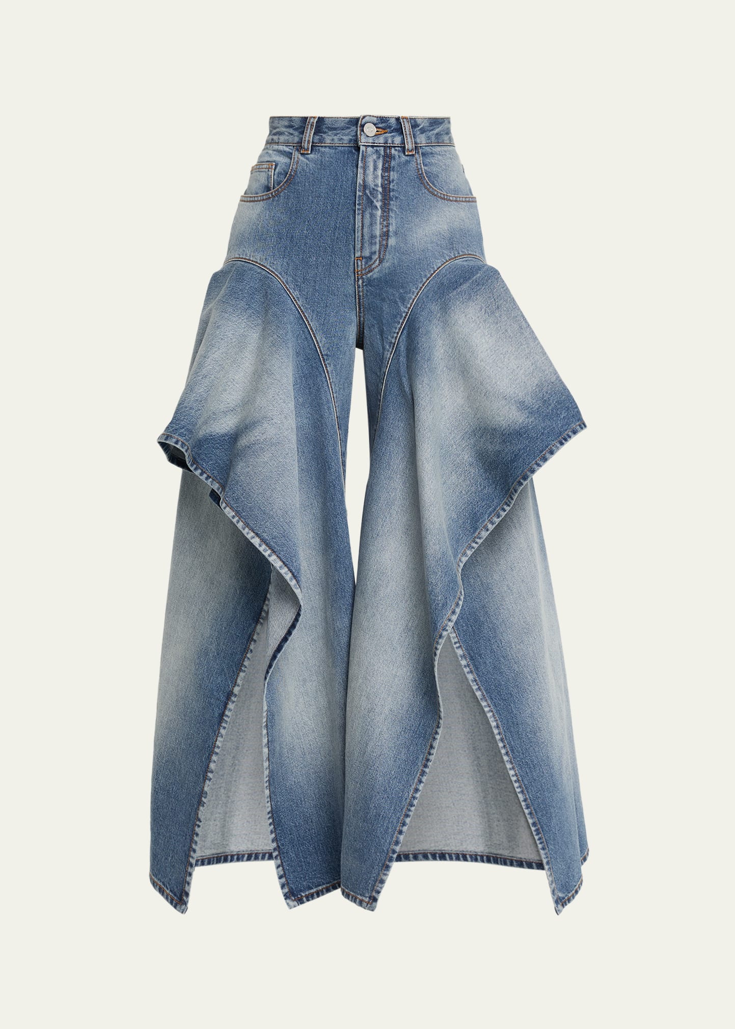 ALAIA Ruffle Wide-Leg Denim Pants - Bergdorf Goodman
