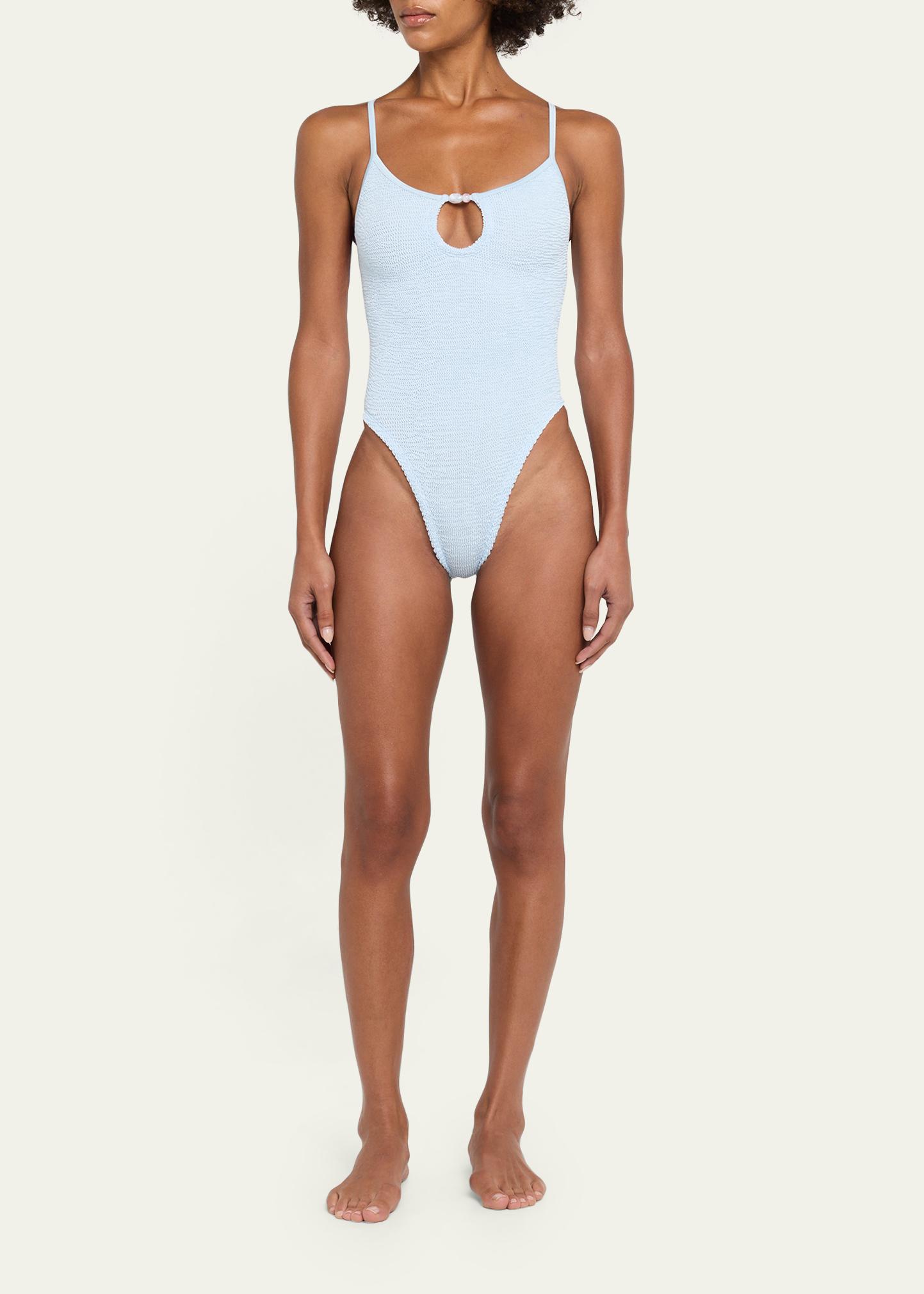 Hunza G Mia Beaded Keyhole One-Piece Swimsuit - Bergdorf Goodman