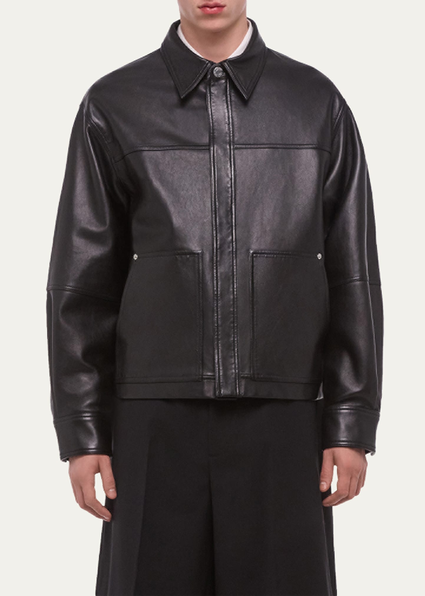 Helmut Lang Men's Bonded Leather Snap-Front Jacket - Bergdorf Goodman