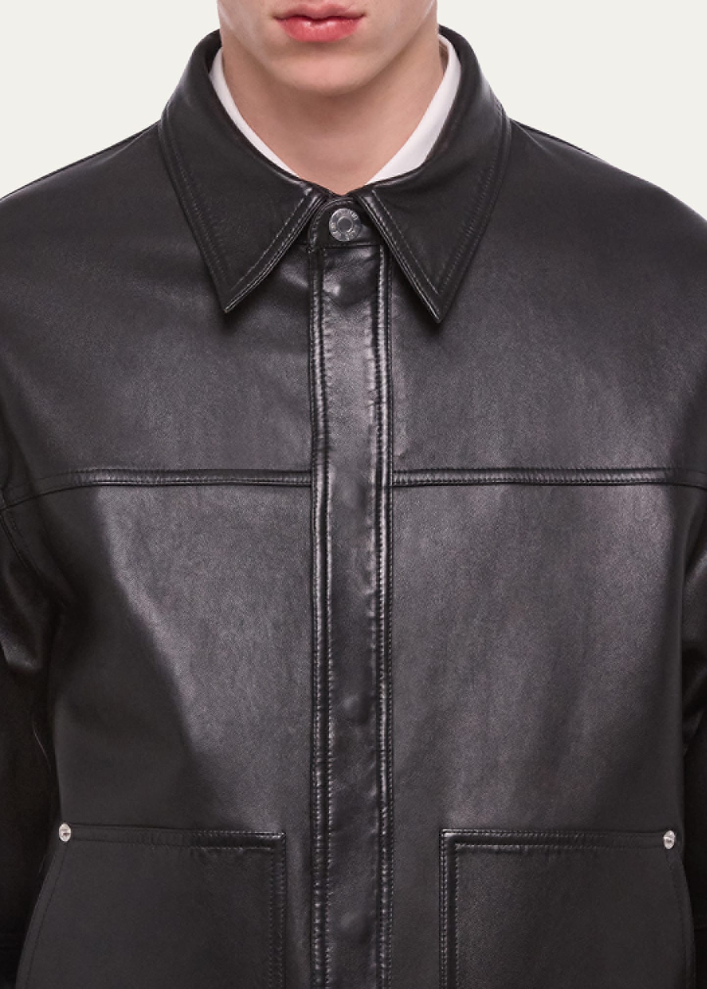 Helmut Lang Men's Bonded Leather Snap-Front Jacket - Bergdorf Goodman