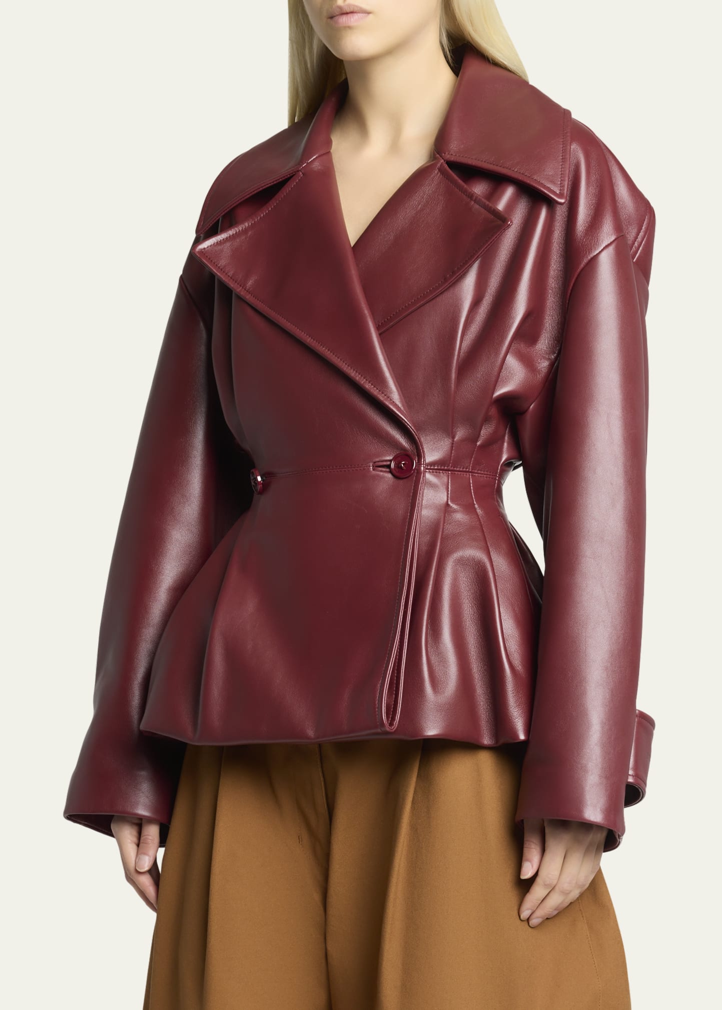 Balenciaga Pleated Leather Short Peplum Trench Coat - Bergdorf Goodman