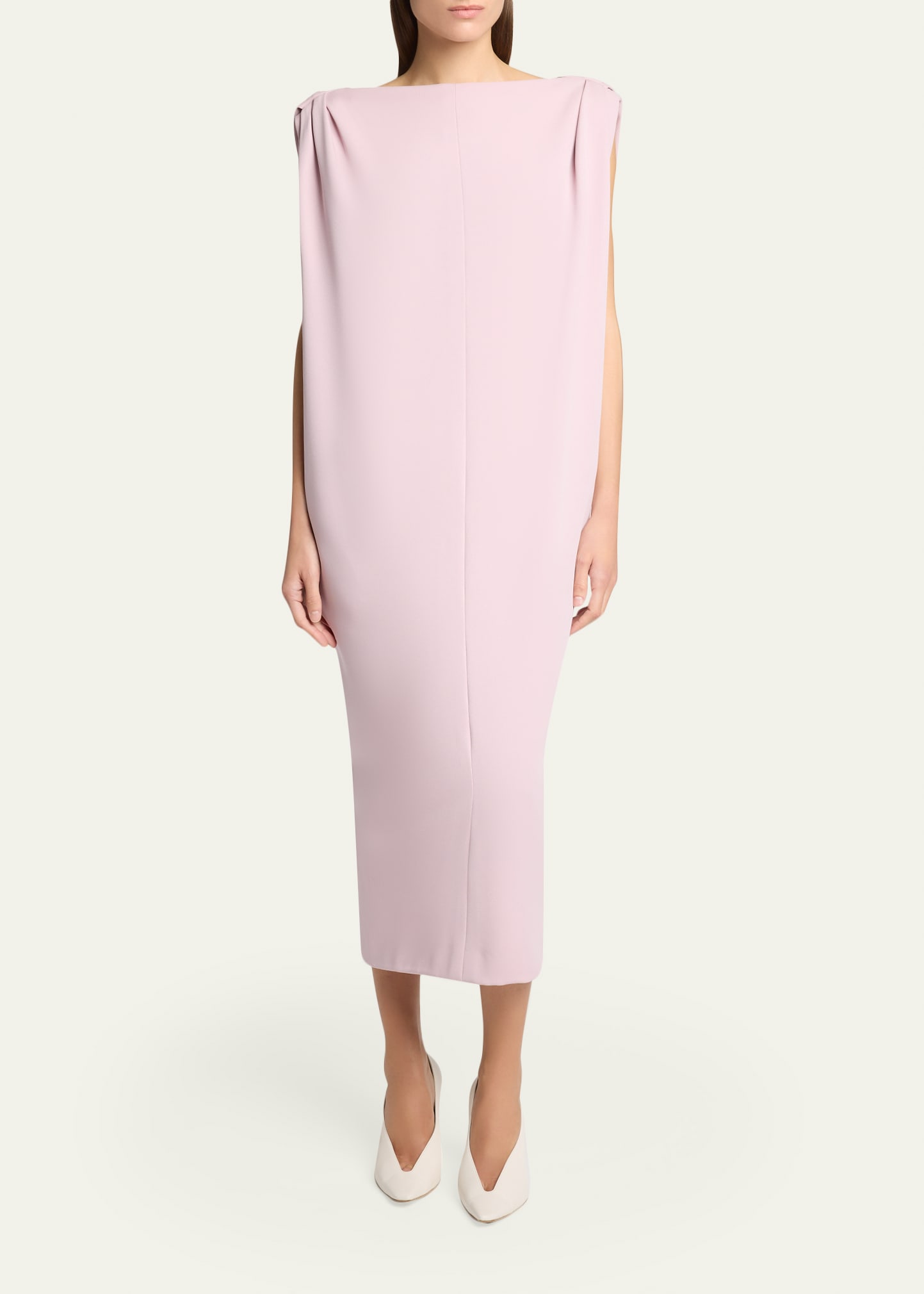 Balenciaga Gathered-Shoulder High-Neck Midi Sack Dress, Fuxia, Women's, 36, Cocktail & Party Wedding Guest Dresses Midi Dresses