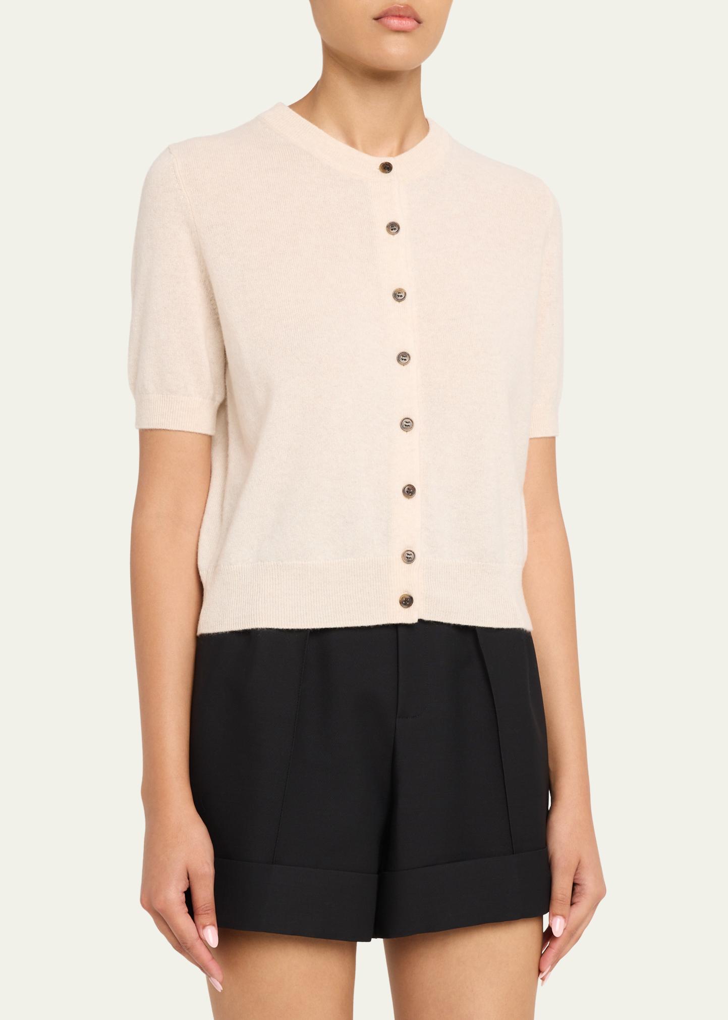 Lisa Yang Marene Short-Sleeve Cashmere Crewneck Cardigan