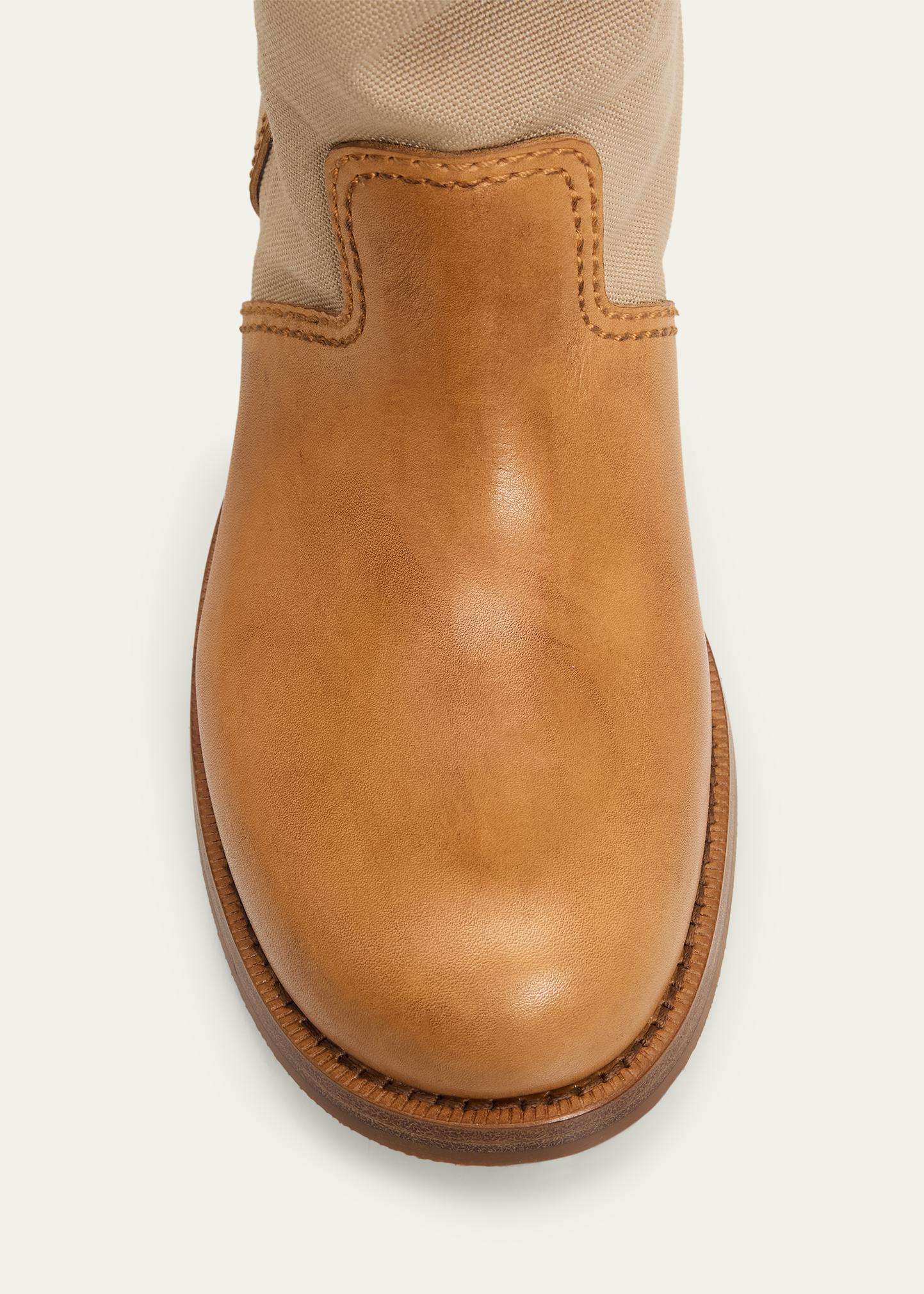 Prada Leather and Canvas Biker Mid-Calf Boots - Bergdorf Goodman