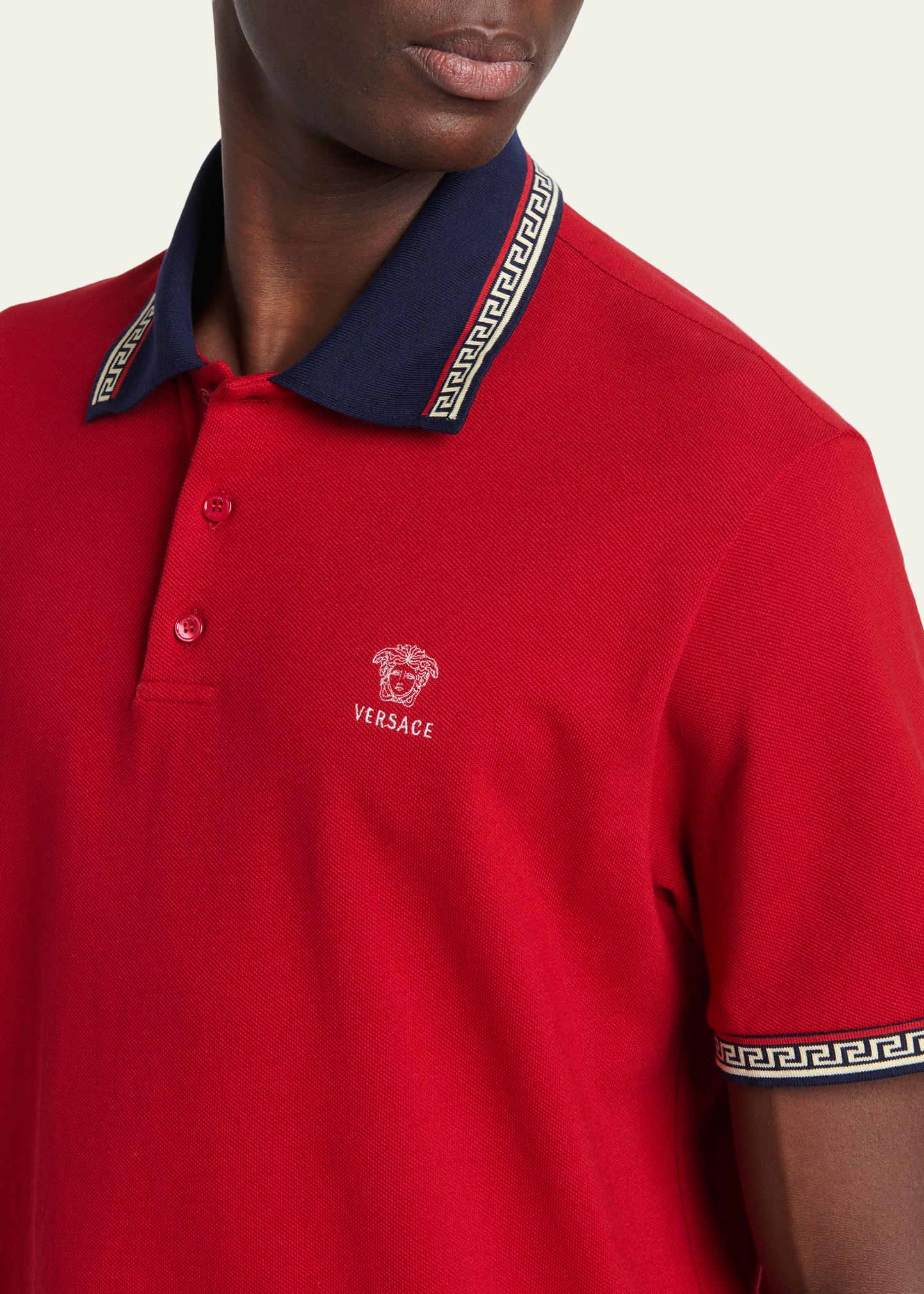 Versace Men's Greca-Trim Cotton Pique Medusa Polo Shirt - Bergdorf
