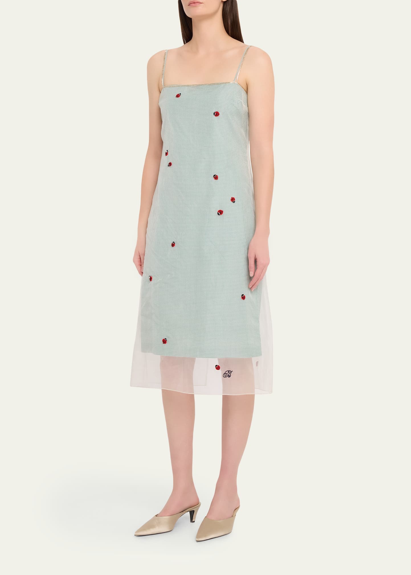BERNADETTE Rachel Ladybug Embellished Layered Midi Slip Dress