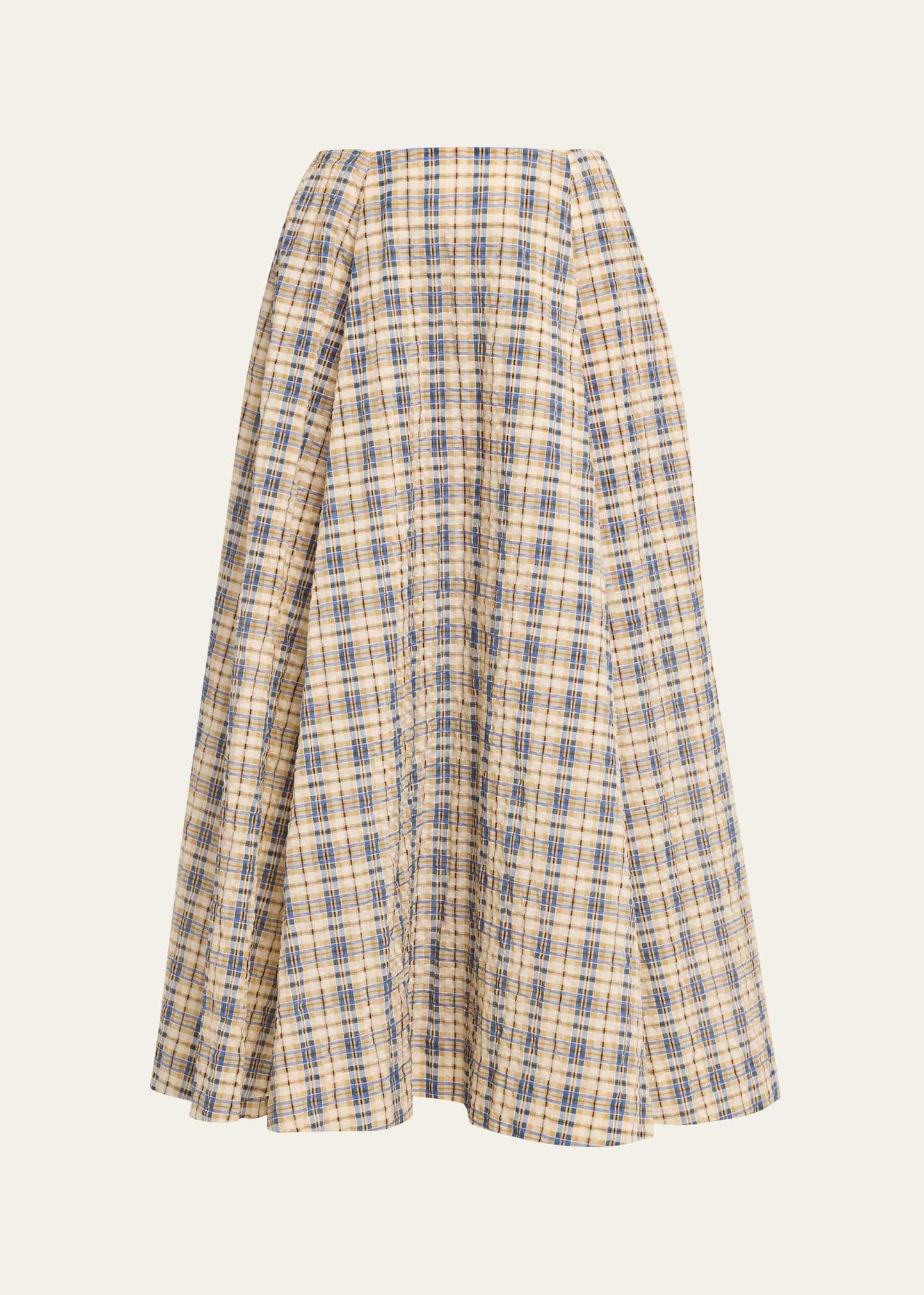 BERNADETTE Kennedy Check Seersucker Midi Skirt - Bergdorf Goodman