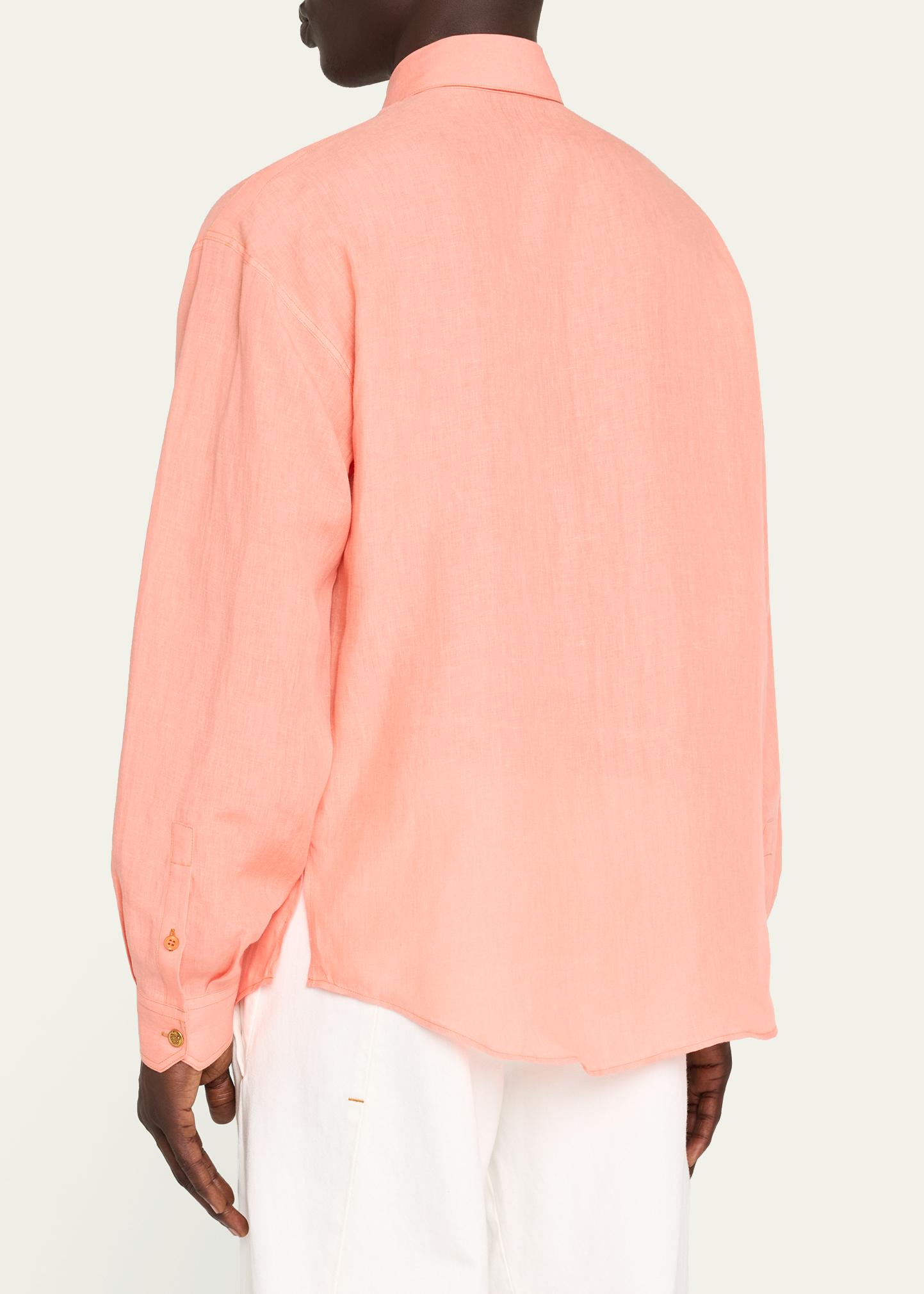 Versace Men's Linen Medusa Metal-Trim Button-Down Shirt - Bergdorf