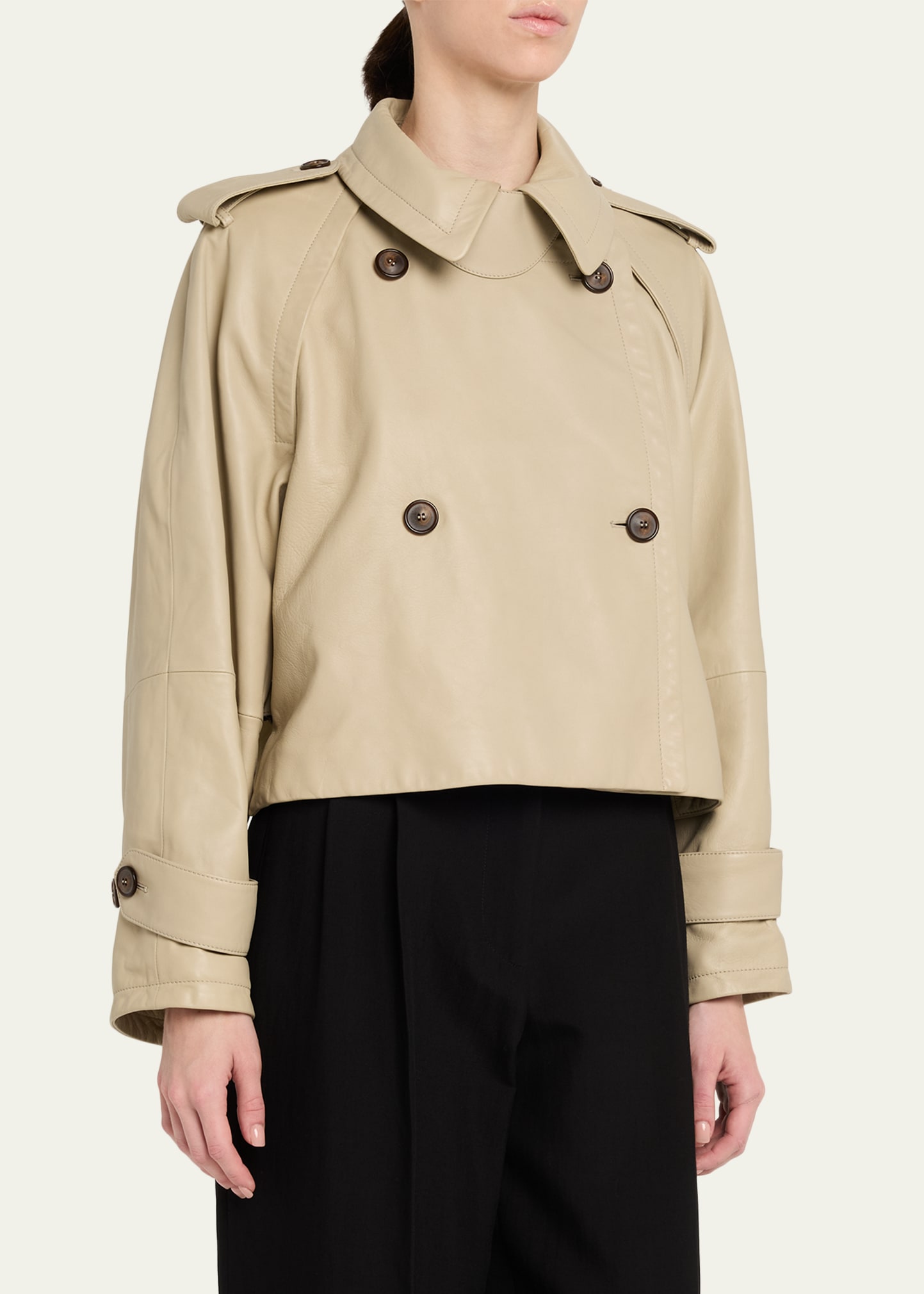 Giorgio Armani Leather Double-Breasted Boxy Trench Jacket