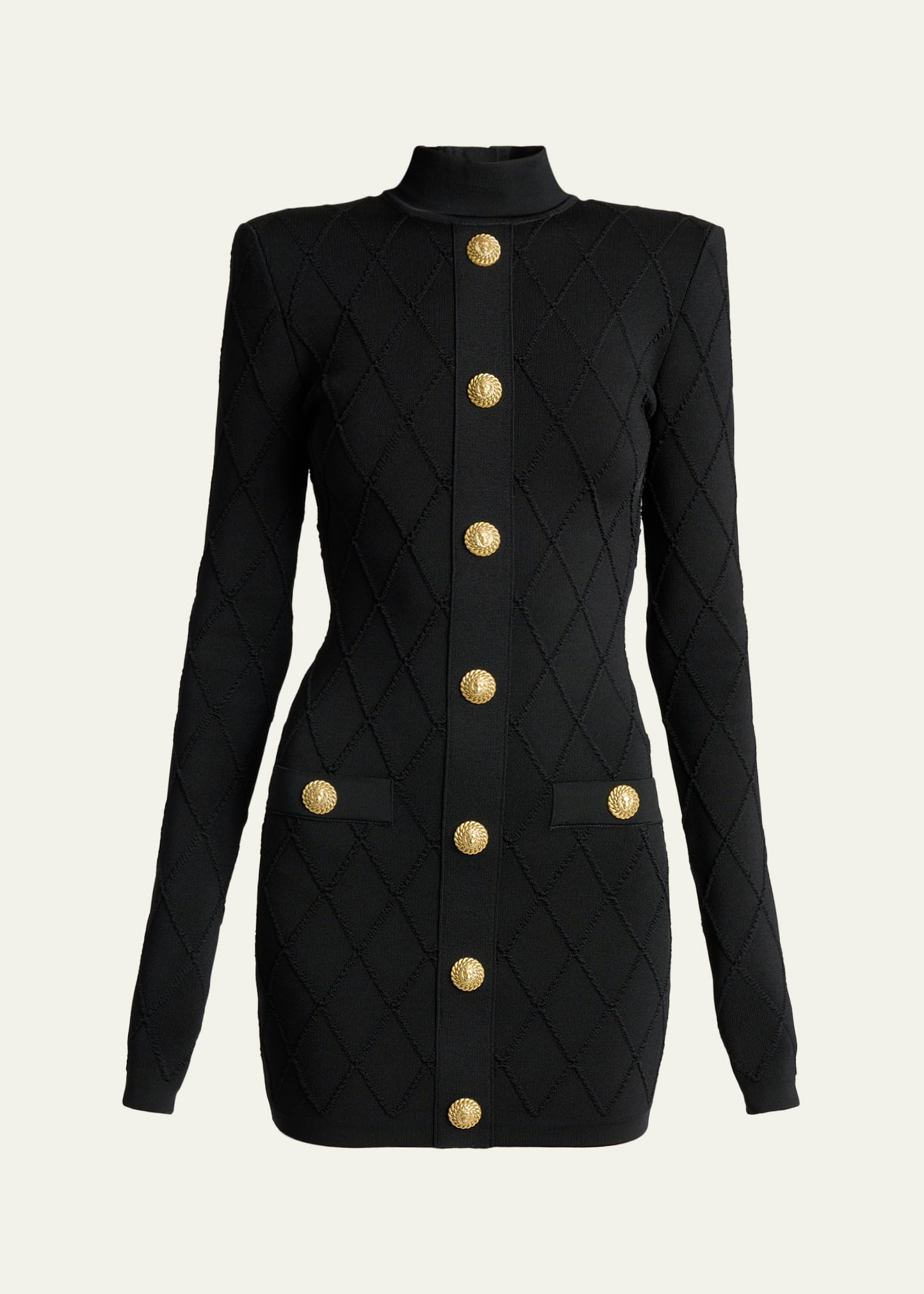 Balmain Long-Sleeve Buttoned Knit Mini Dress - Bergdorf Goodman