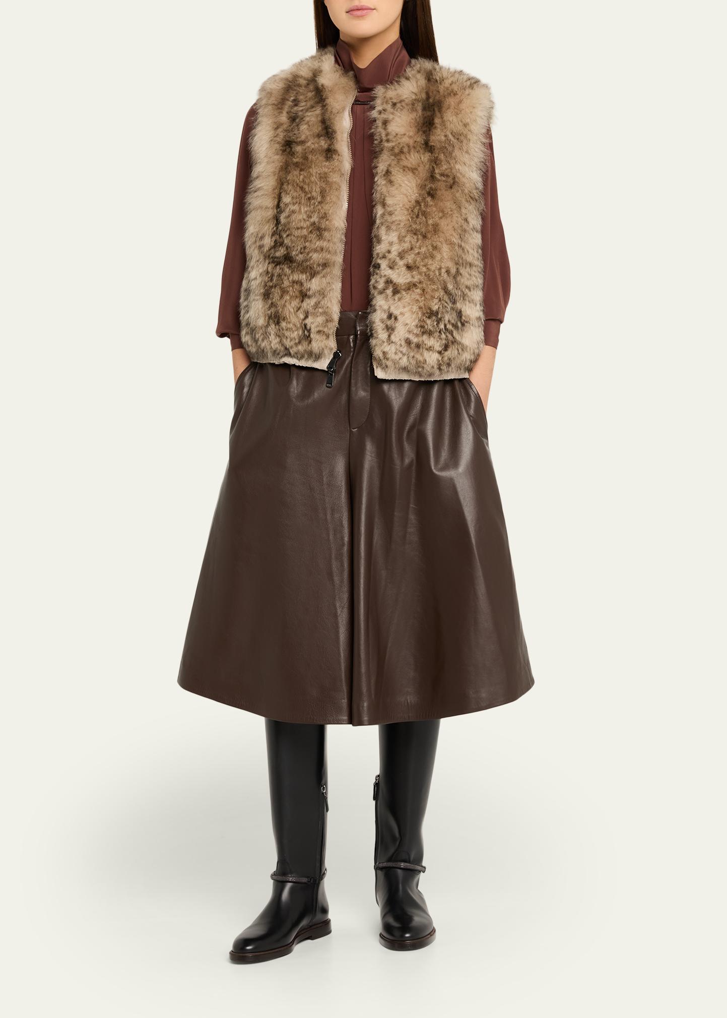 Brunello Cucinelli Pleated Leather Wide-Leg Culotte Pants