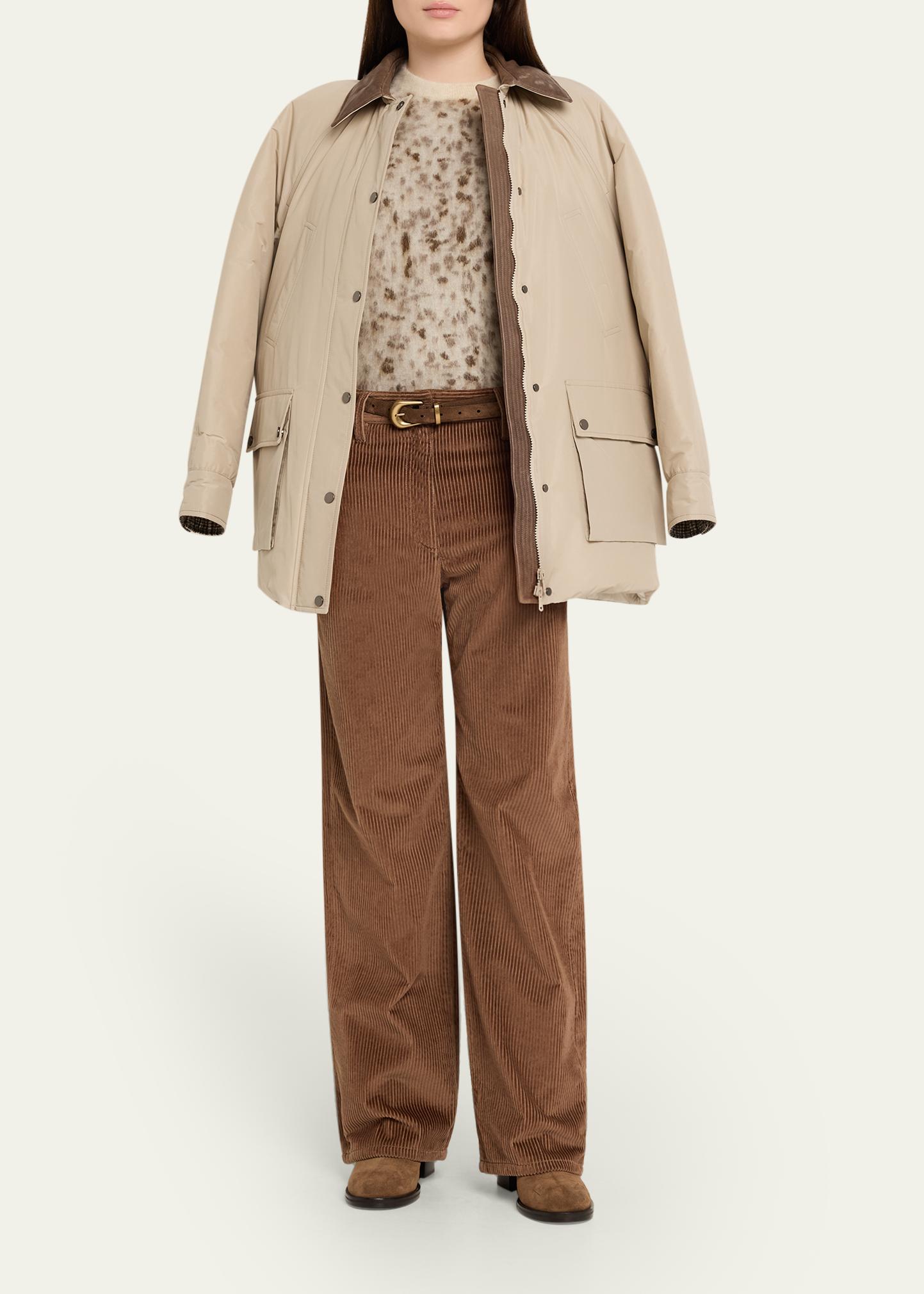BRUNELLO CUCINELLI 가죽 칼라 패딩 코튼 테크노 카코트