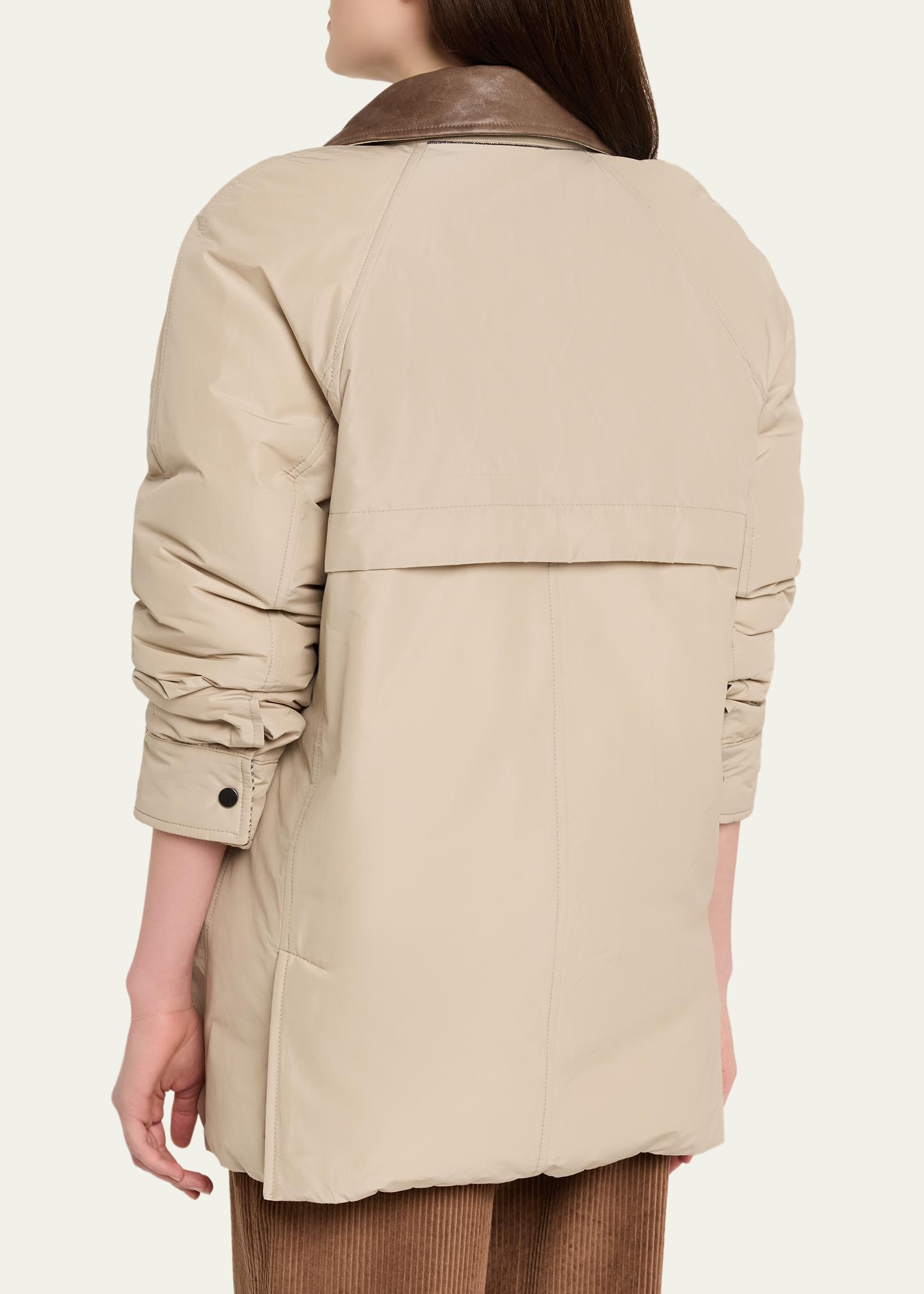 BRUNELLO CUCINELLI 가죽 칼라 패딩 코튼 테크노 카코트