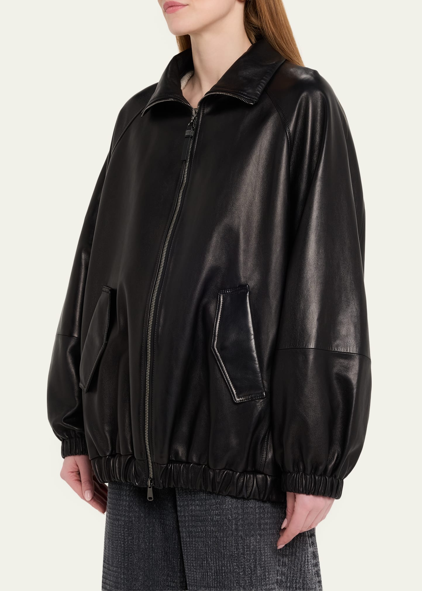 Brunello Cucinelli Leather Zip-Front Jacket - Bergdorf Goodman