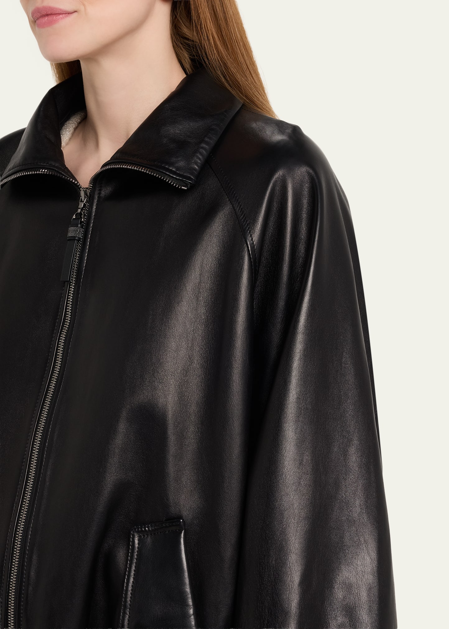 Brunello Cucinelli Leather Zip-Front Jacket - Bergdorf Goodman