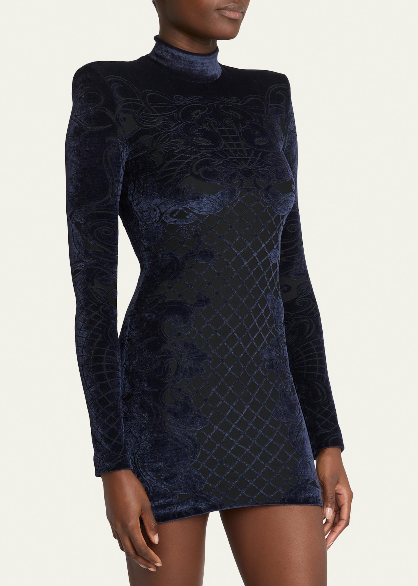 Balmain Velvet Dress With A Turtleneck, Women's, Black