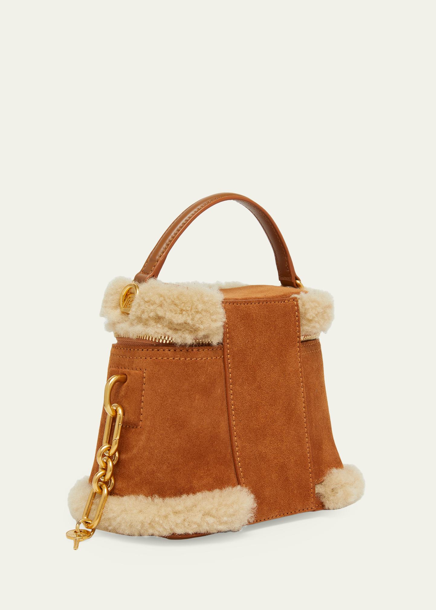 Balmain Pulse Shearling-Trim Suede Vanity Crossbody Bag - Bergdorf