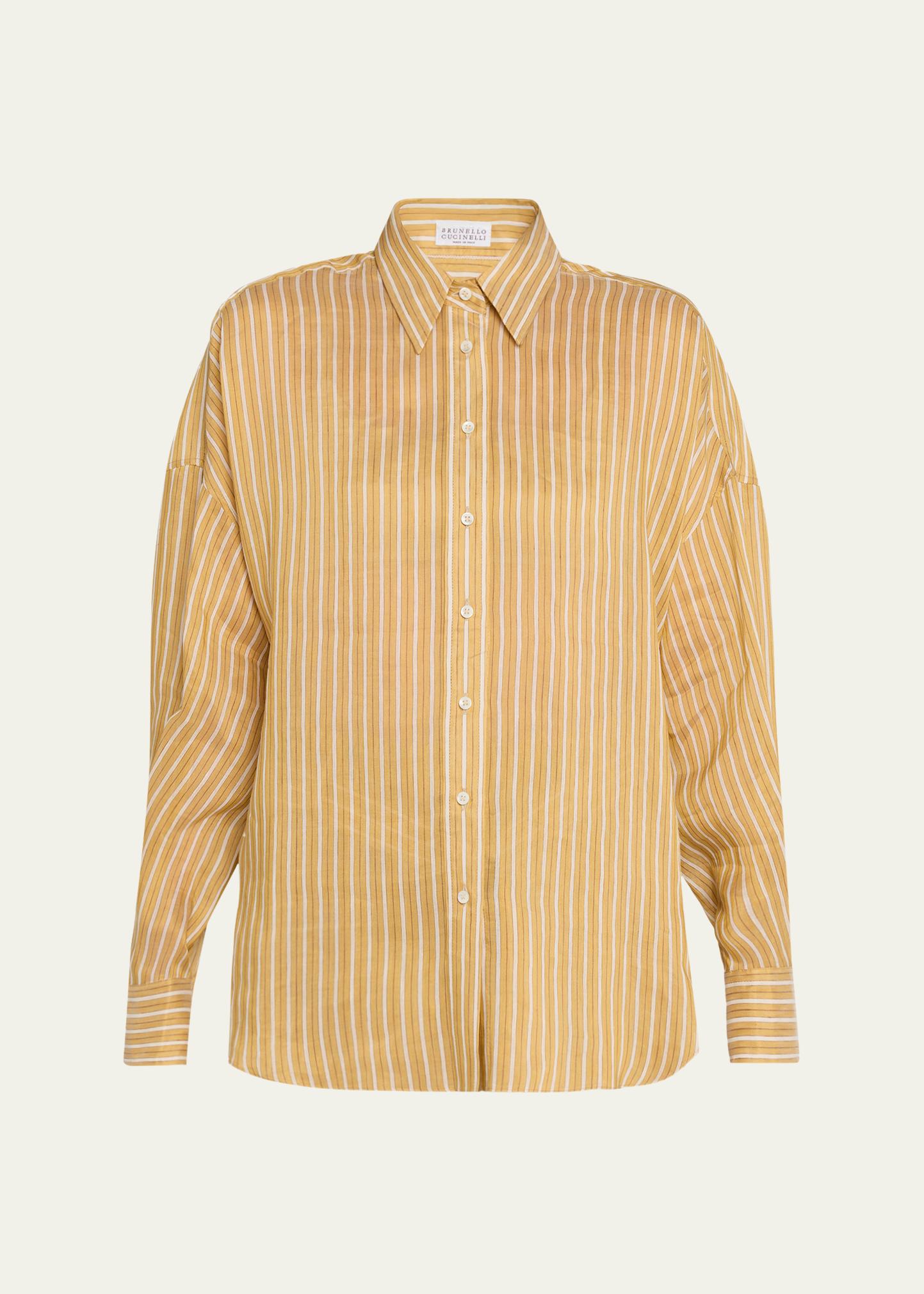 Brunello Cucinelli Striped Linen and Silk Button-Down Shirt