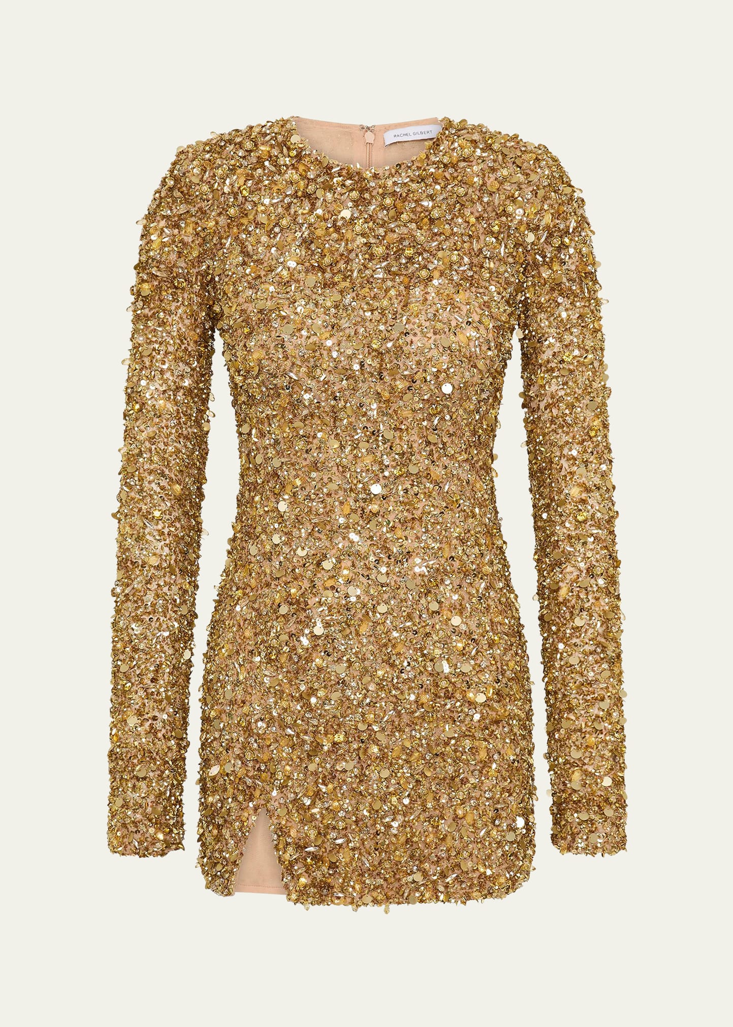 Rachel Gilbert Phillipe Embellished Strong-Shoulder Mini Dress, Gold, Women's, 2, Cocktail & Party Wedding Guest Dresses Mini Dresses