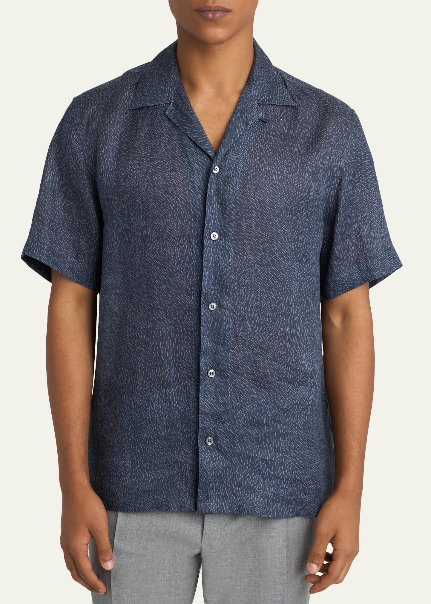 Brioni Men's Linen Pines-Print Camp Shirt - Bergdorf Goodman