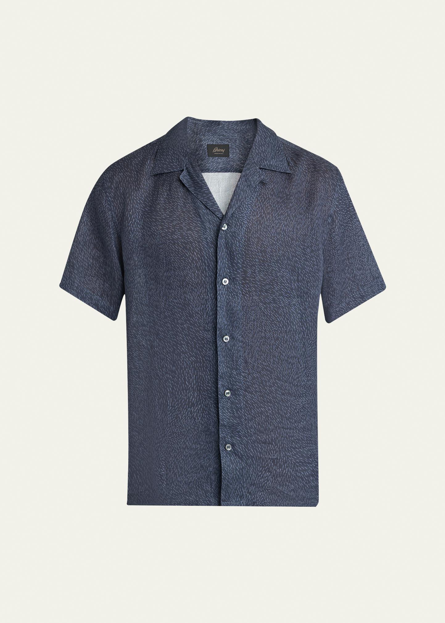 Brioni Men's Linen Pines-Print Camp Shirt - Bergdorf Goodman
