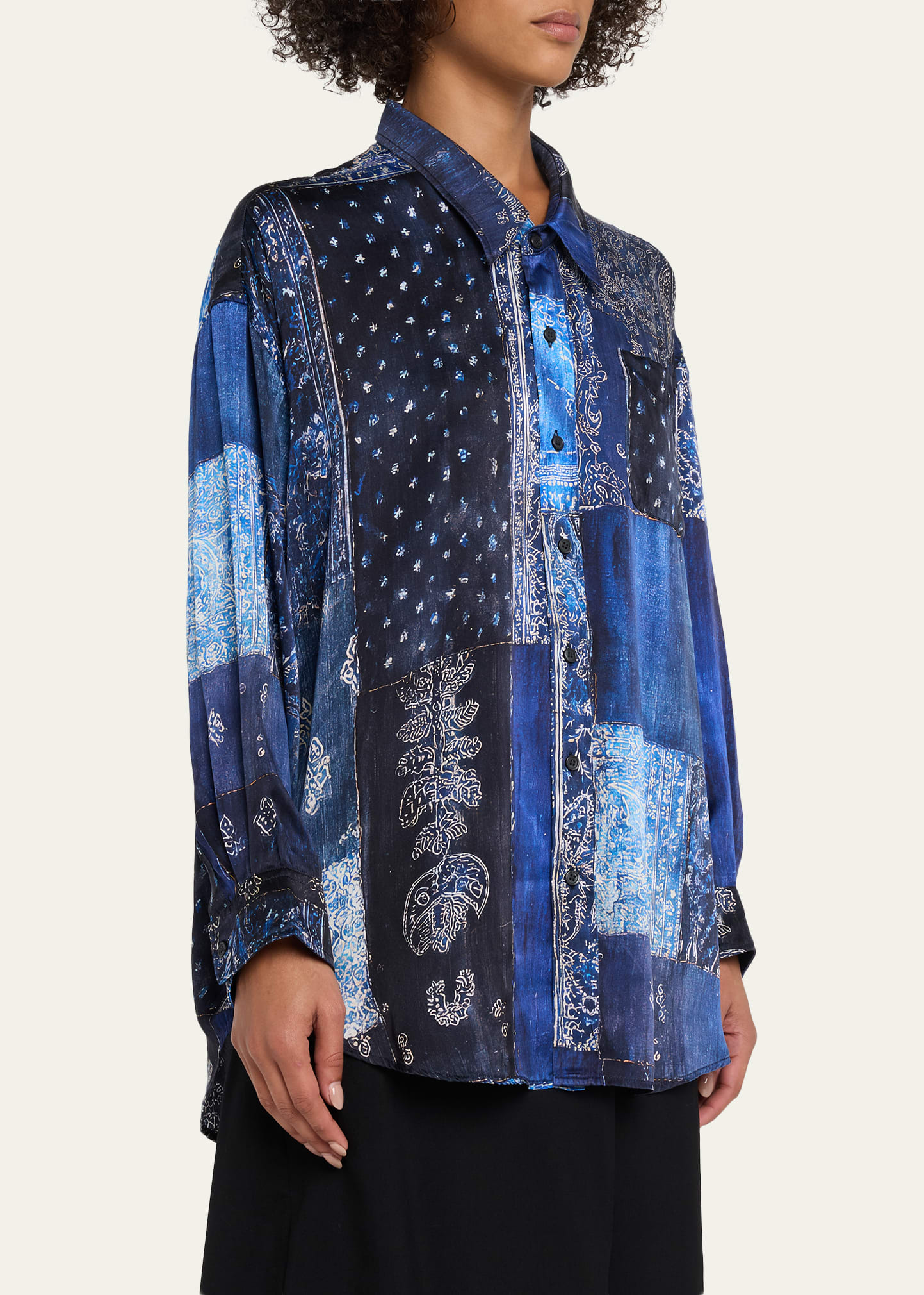 R13 Long-Sleeve Silk Patchwork Shirt - Bergdorf Goodman
