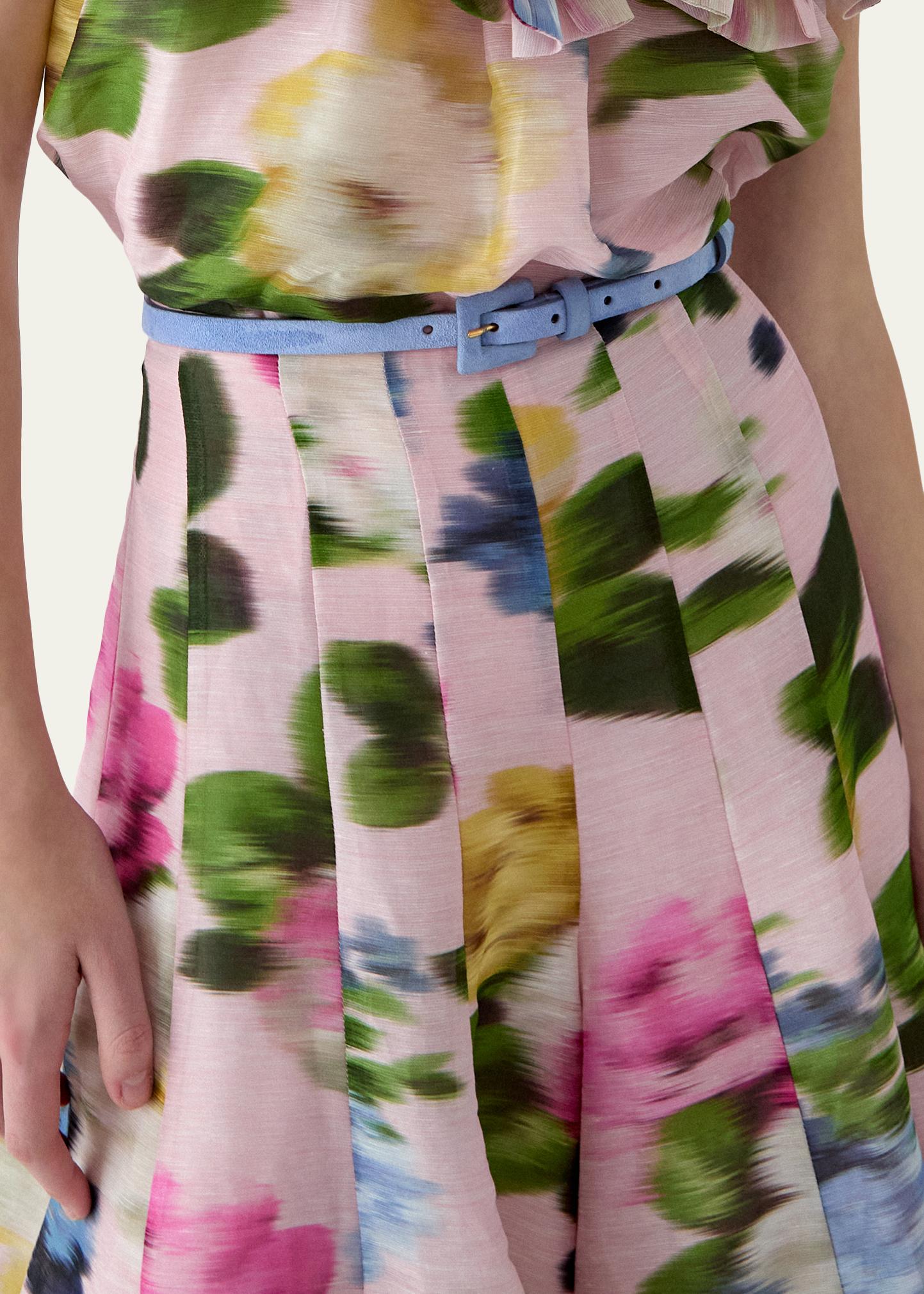Carolina Herrera Iris Floral Silk-Linen Faille Wide-Leg Skirt