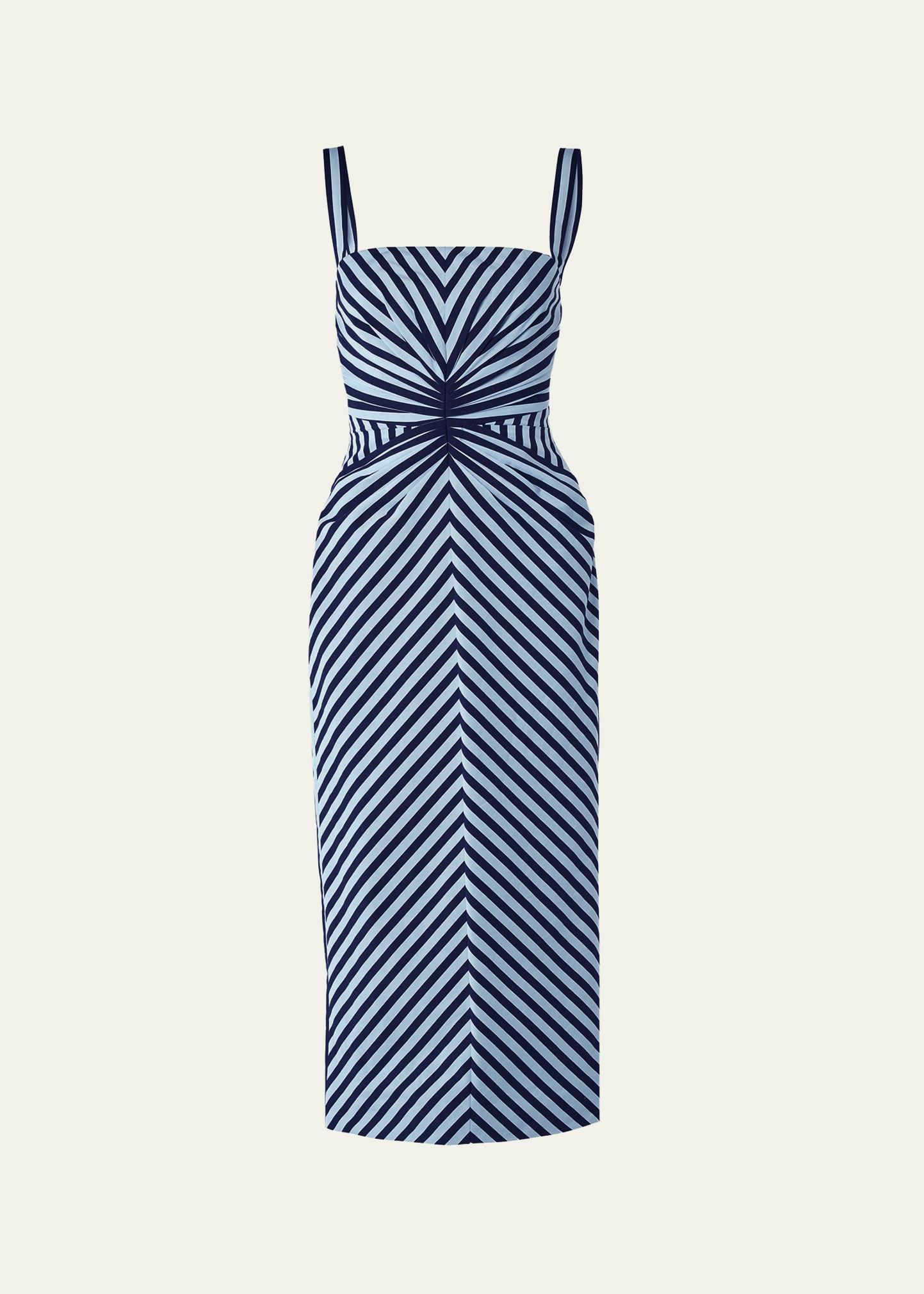 striped dress black and blue Carolina Herrera Sleeveless Gathered-Waist Midi Dress, Cloudy Multi, Women's, 10 The self-portrait custom look Women's size:12 group_size:petite:petite-size-short-sleeve-a-line-dress-l14353p-black 86% polyester/14% polyamide blue and black dress explanation