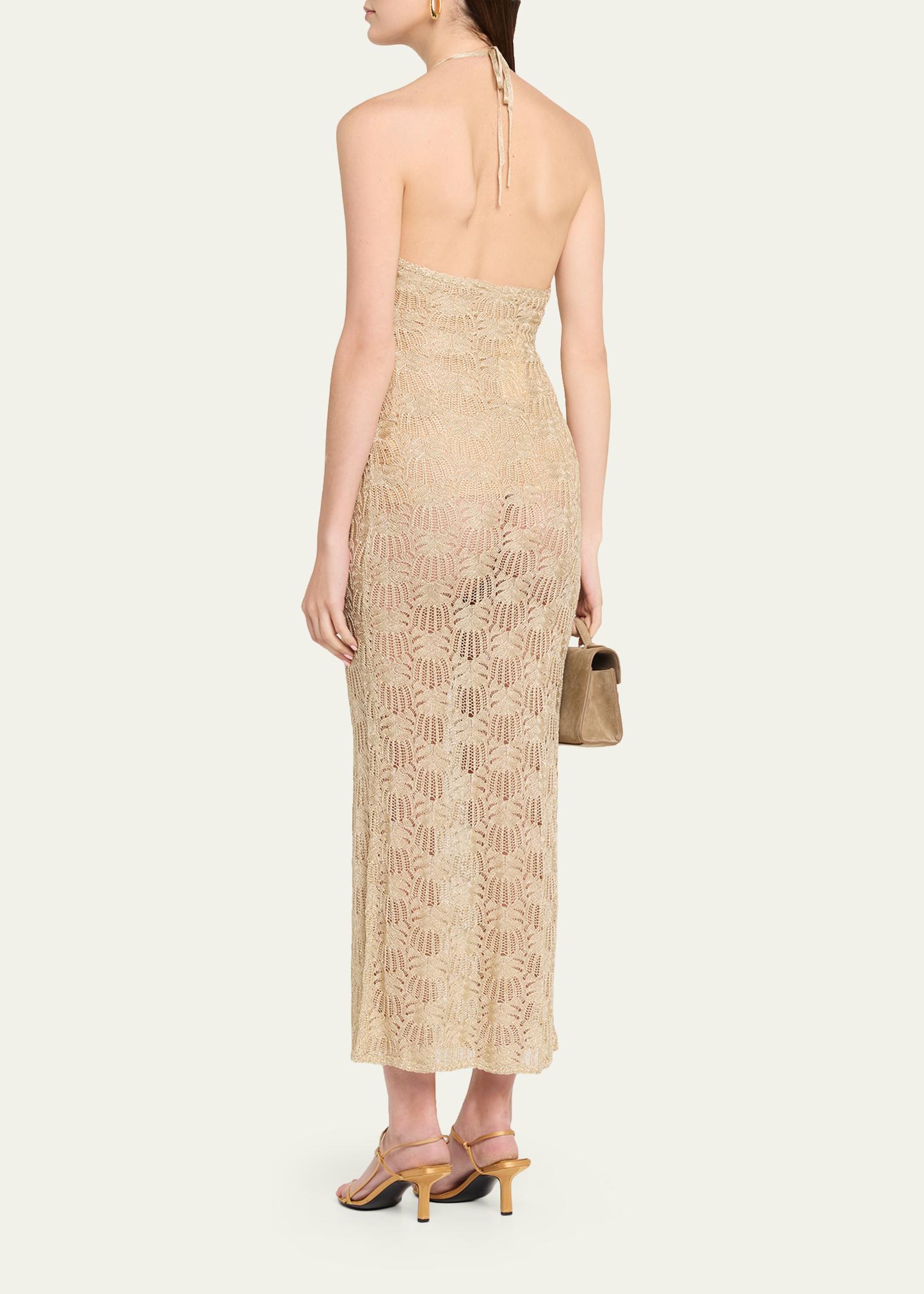 LoveShackFancy Vreya Metallic Crochet Halter Dress - Bergdorf Goodman