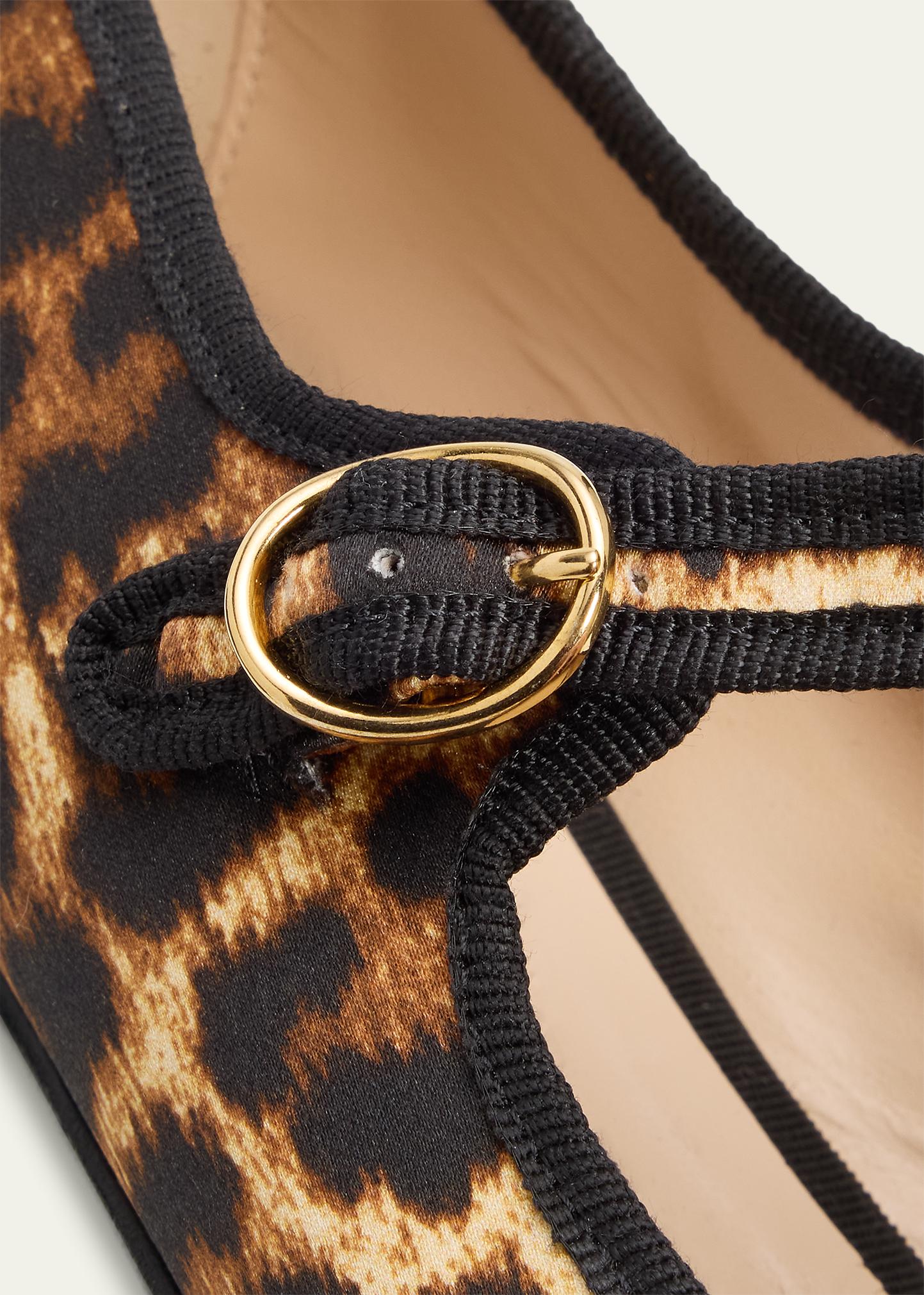 Vibi Venezia Leopard-Print Silk Mary Jane Ballerina Flats