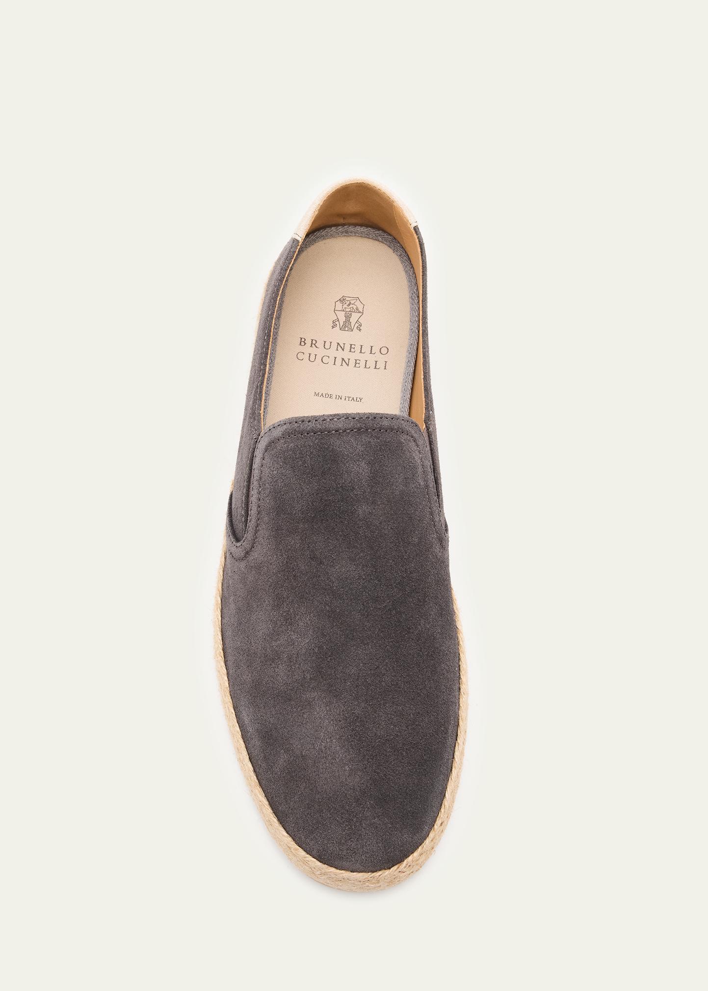 Brunello Cucinelli Espadrilles Mens 10.5 Brown Waxed Suede Slip On Loafers Italy Brunello Cucinelli - Tobacco Suede Flat Espadrille main image 4