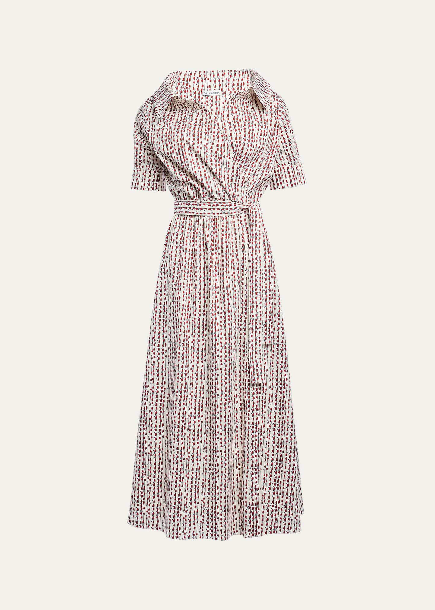 Altuzarra Lydia Abstract-Print Waist-Tie Midi Shirtdress