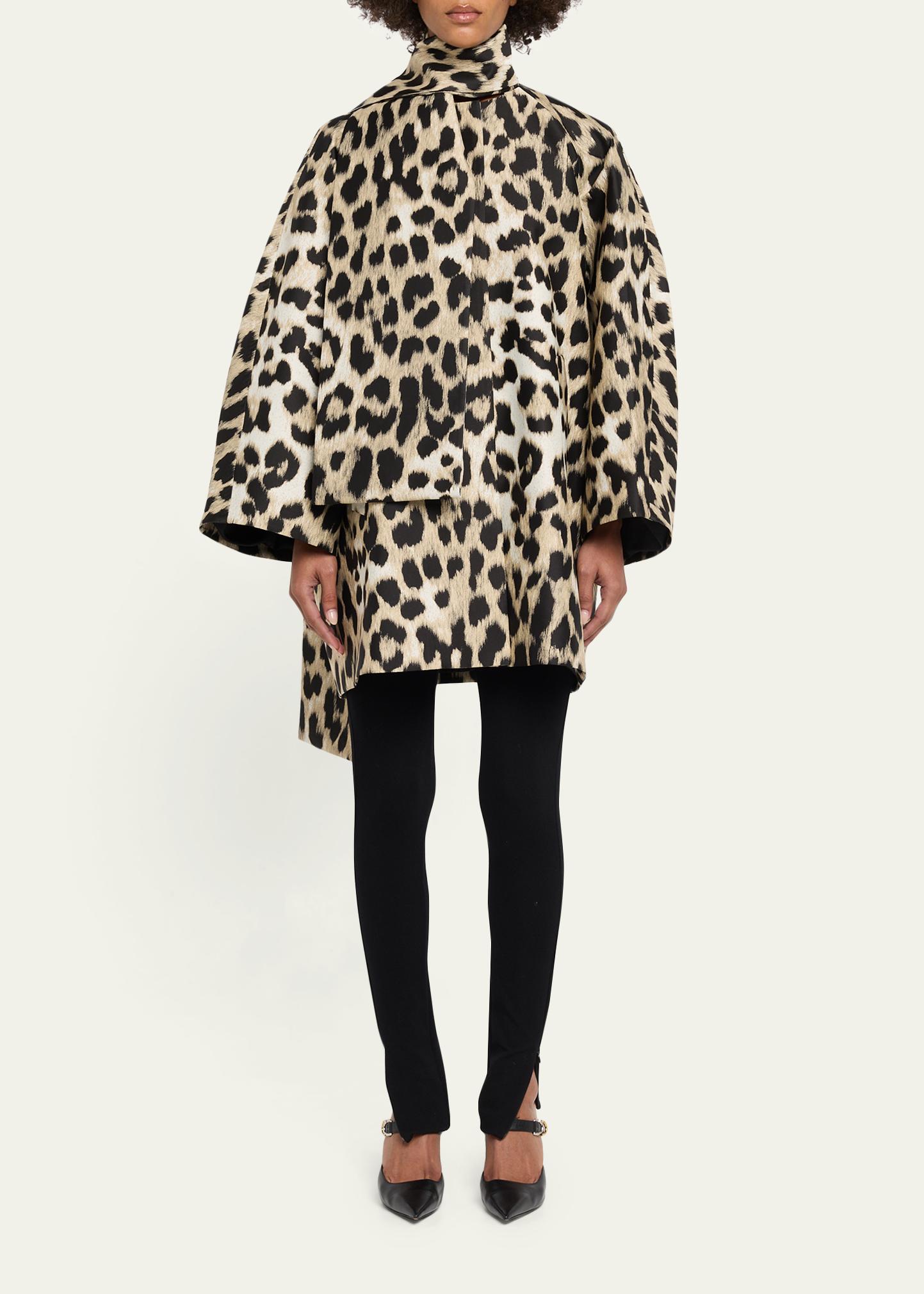 Givenchy Leopard Jacquard Short Cocoon Coat With Scarf - Bergdorf
