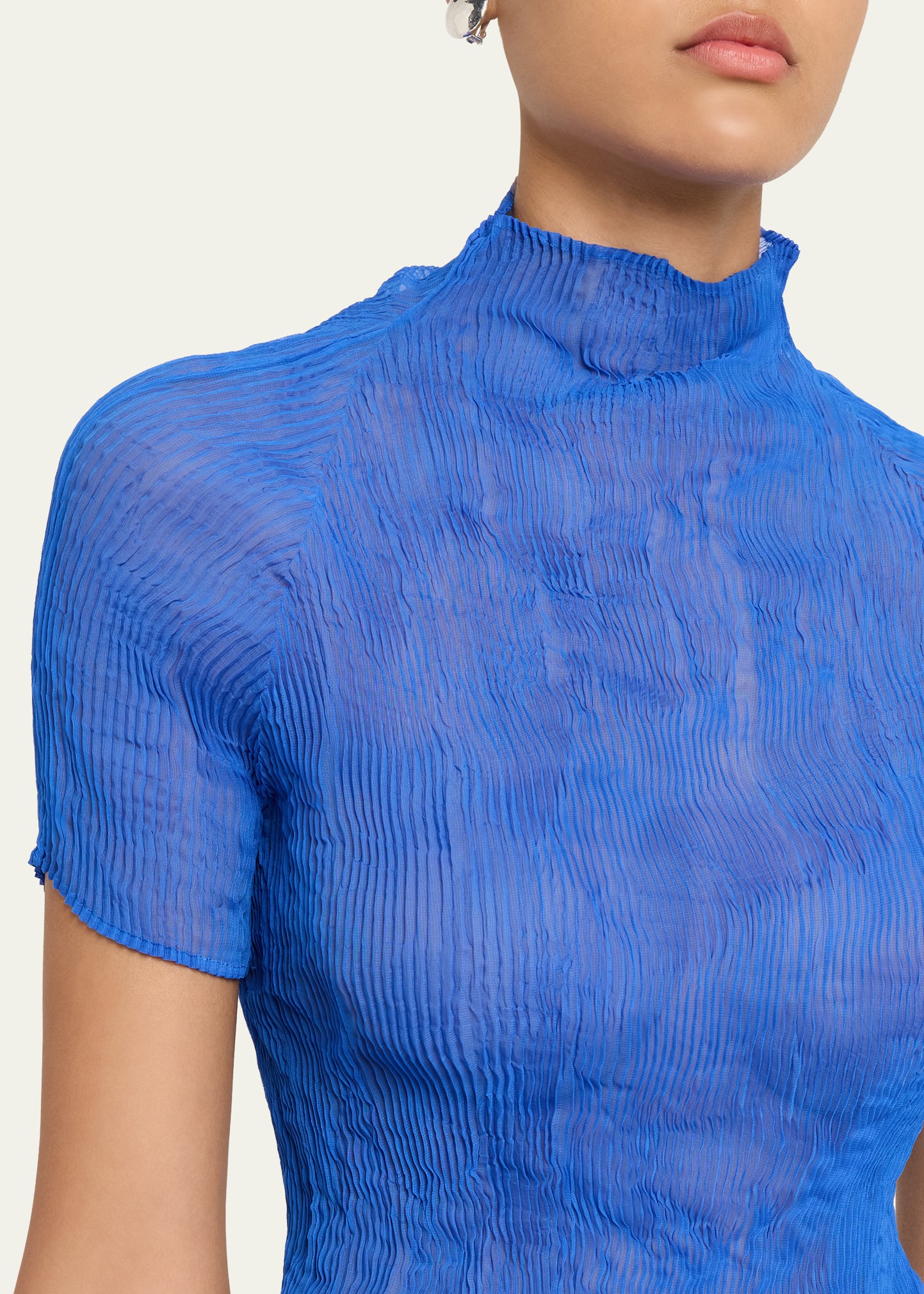 Issey Miyake Twisted Chiffon Plisse Mock-Neck Top - Bergdorf Goodman